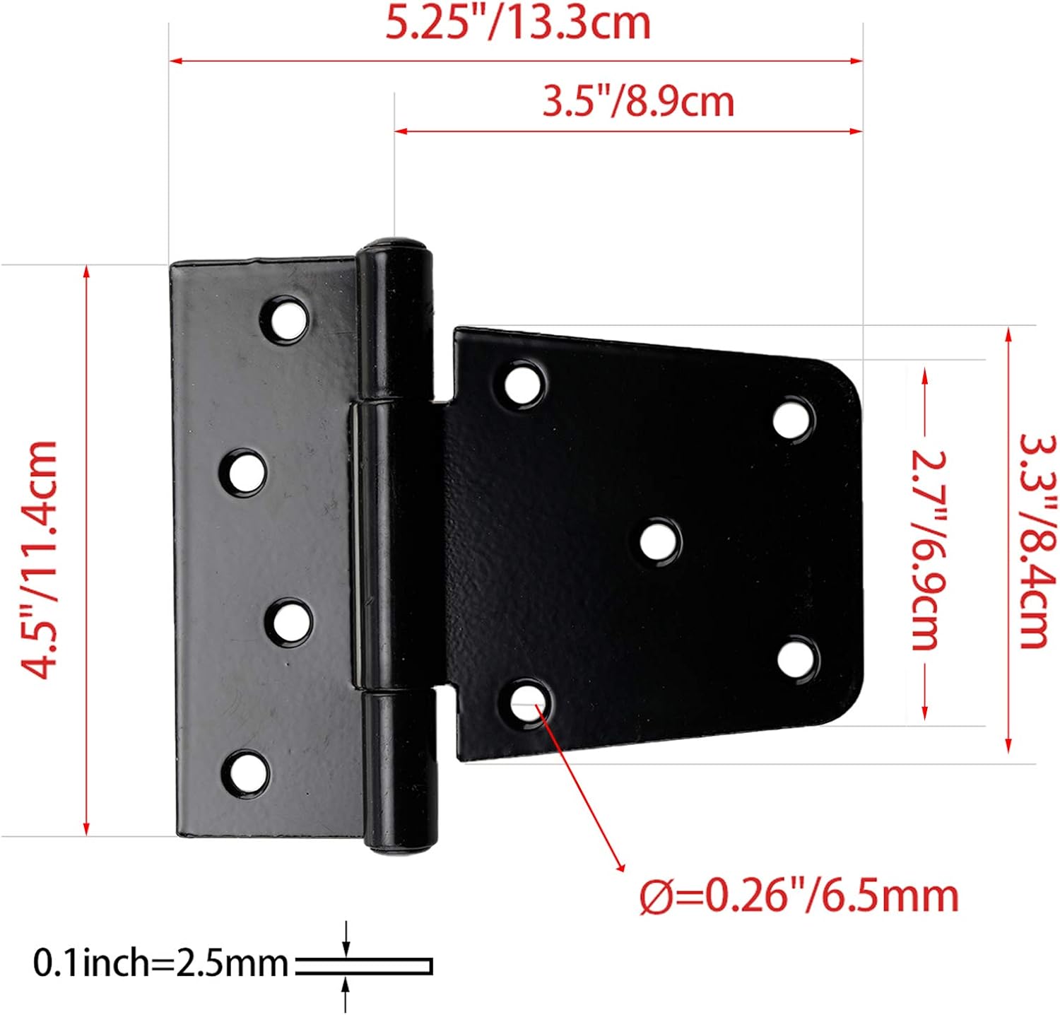 3.5-Inch Shed Hinges Square Barn Door Heavy Duty Gate Hinges, Black (6 Pack, Screws Included)