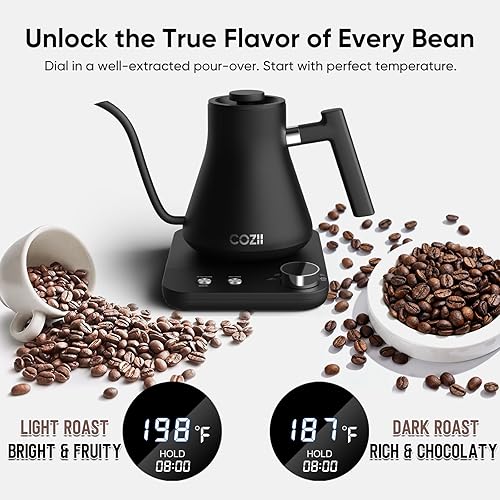 Miniatura 3 de COZII Hervidor eléctrico de cuello de cisne con control de temperatura de ±1°F, calentamiento rápido de 1200W para café de goteo y té, hervidor de