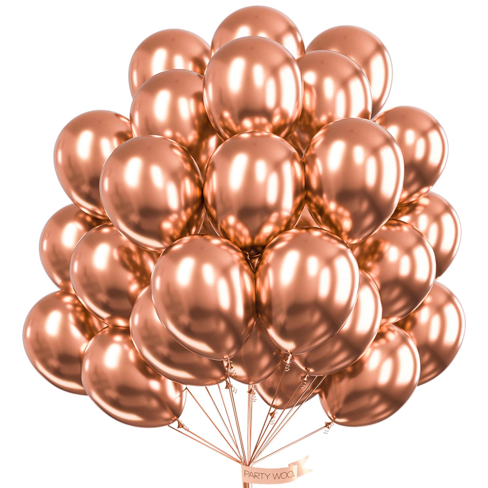 PartyWoo Rose Gold Balloons 100pcs 12 Inch Metallic Chrome Rose Gold Balloons for Wedding Sweet 16 Baby Shower Bridal Shower Bridgerton Floral Girl