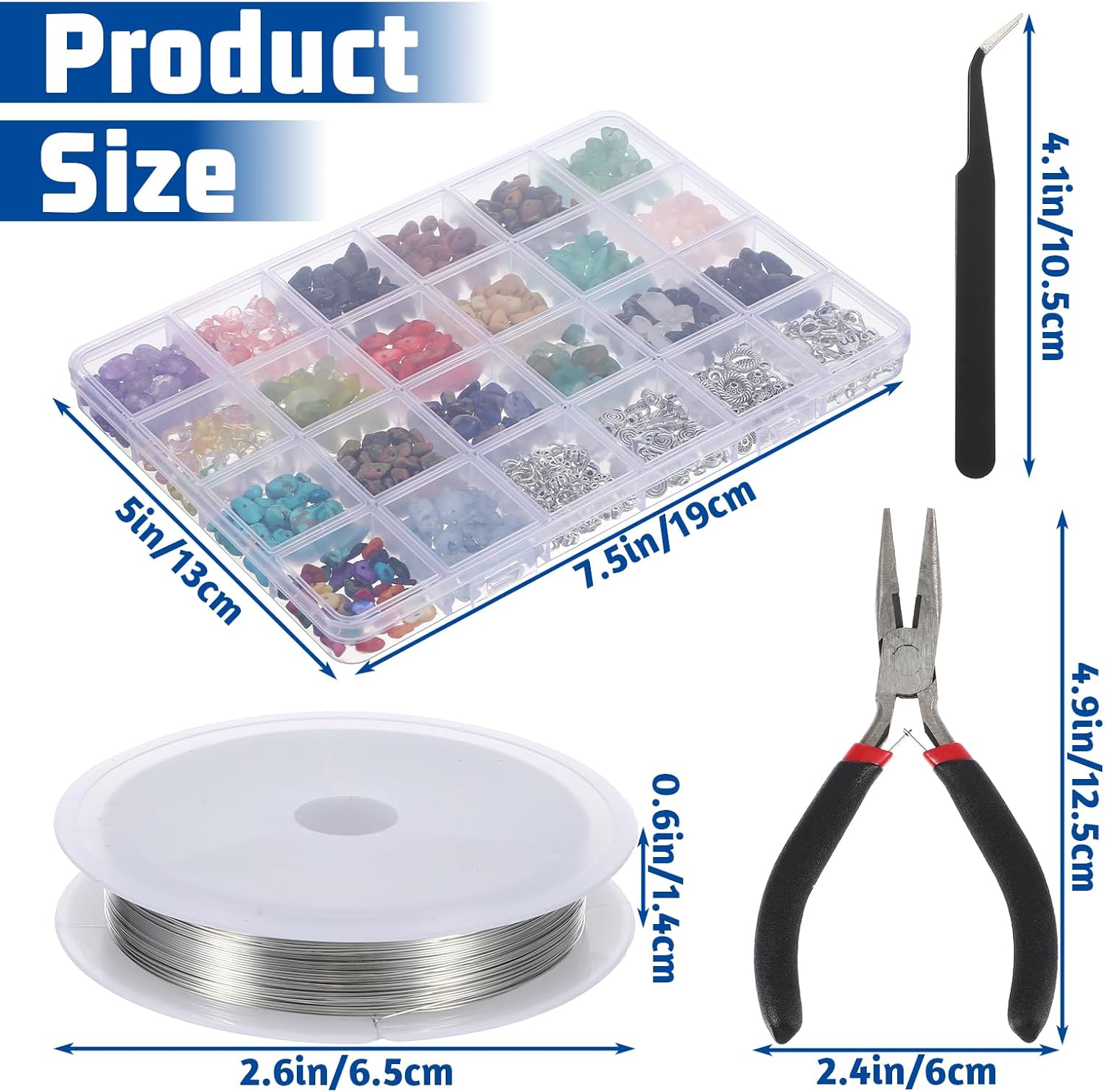 1500pcs 24 Colors Ring Making Kit Crystal Beads for Jewelry Making Gemstone Chip Beads Irregular Natural Stone with Jewelry Makings Supplies for DIY Craft Bracelet Necklace Earrings DIY Craft Gifts