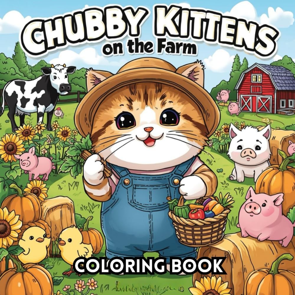 Chubby Kittens on the Farm: Cute and Funny Coloring Book for Kids with 40 Adorable Fat Kittens Doing Farm Activities – Relaxing, Farm-Themed Kawaii Cats for All Ages