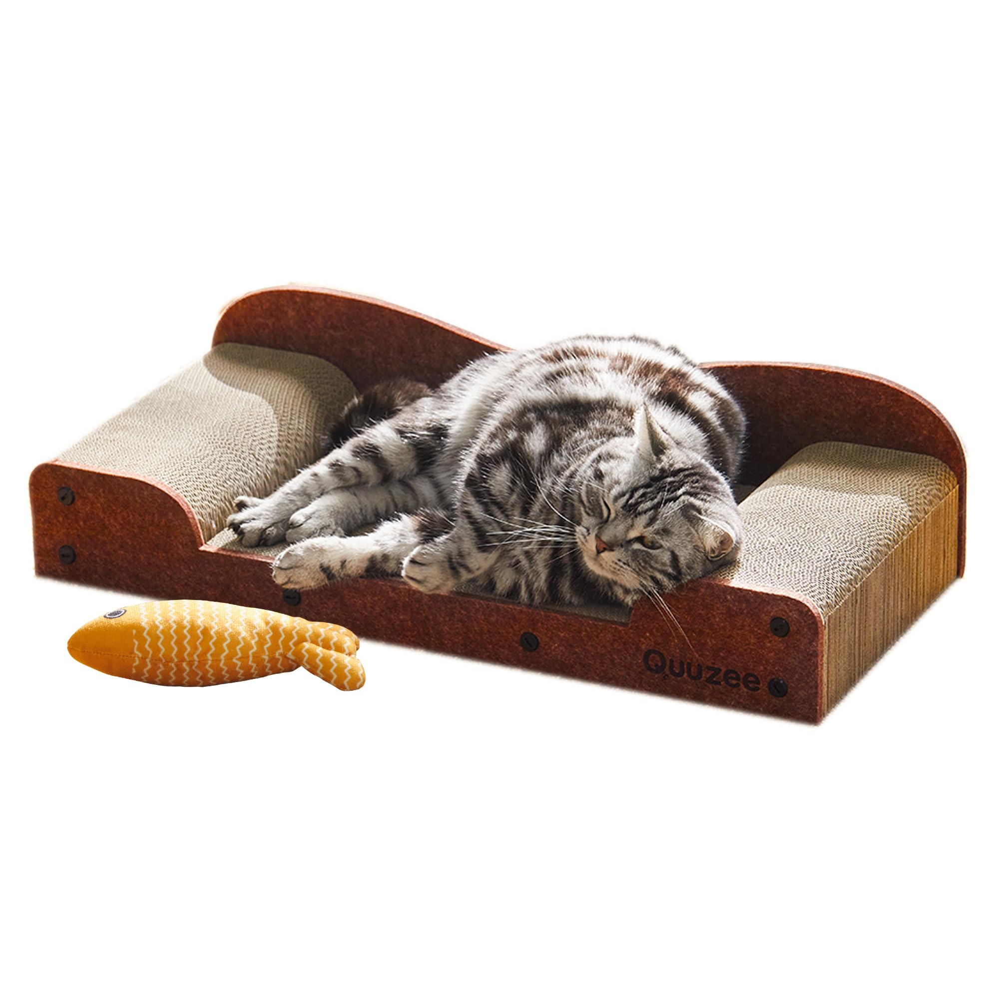 Quuzee 26-Inch Large Cat Scratching Board, Durable Scratching Pad, Scratch Board for Indoor Cats, Corrugated Cardboard Scratcher Bed to Lounge and Scratch, Furniture Protector, Brown