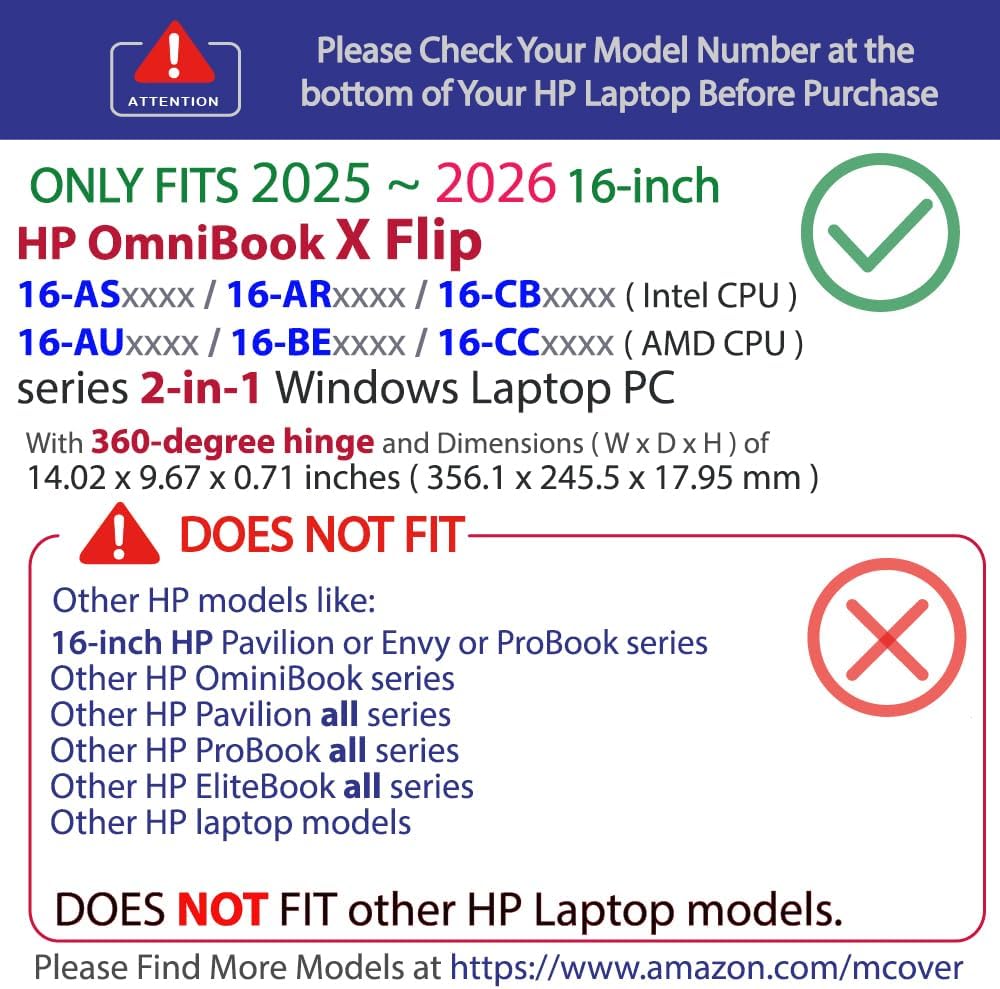 mCover Case ONLY Compatible for 16” 2025+ HP OmniBook X Flip 16-ASxxxx 16-AUxxxx 16-ARxxxx 16-BExxxx 2-in-1 Windows Laptop PC (NOT Fitting Other HP Models)- Aqua