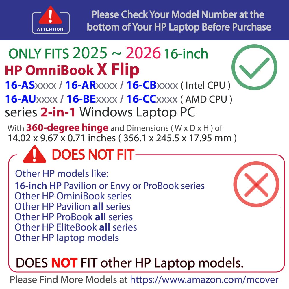 mCover Étui Uniquement Compatible avec HP OmniBook X Flip 16-ASxxxx 16-AUxxxx 16-ARxxxx 16-ARxxxx 16-BExxxx 16-BExxxx 16-CBxxxx 16-CCxxxx 2-en-1 Windows (ne Convient Pas aux Autres modèles HP) - Noir