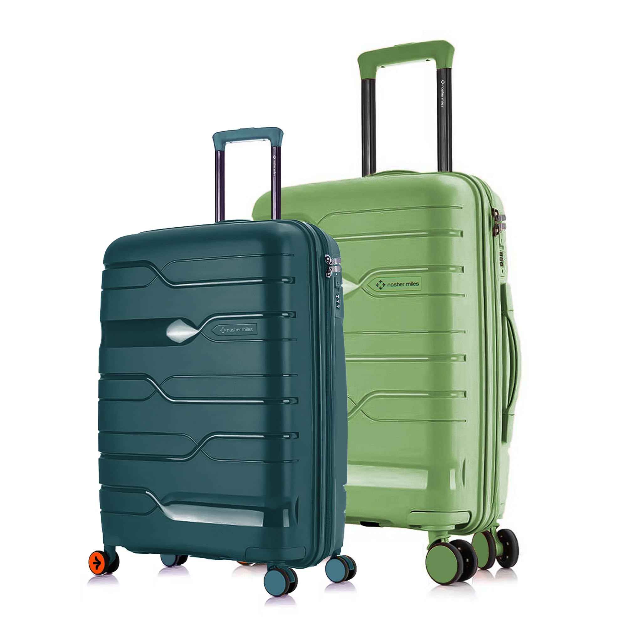 Paris Hard-Sided Polypropylene Luggage Set of 2 | 55cm & 65cm | 8 Wheels Small & Medium Trolley Bag for Travel | Suitcase (D. Green & A. Green)