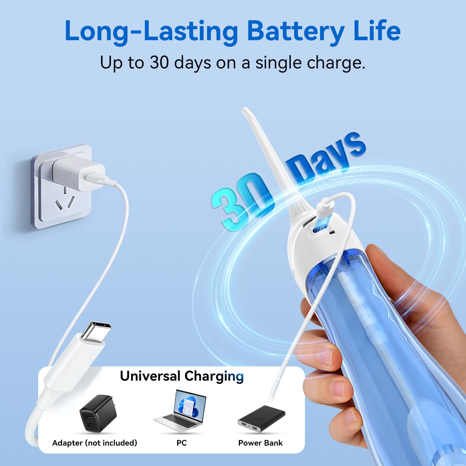 Púa de dientes con irrigador dental de agua, irrigador oral recargable inalámbrico, riego dental portátil de 300 ml con 4 modos, irrigador dental impermeable IPX7 para aparatos ortopédicos, viajes y