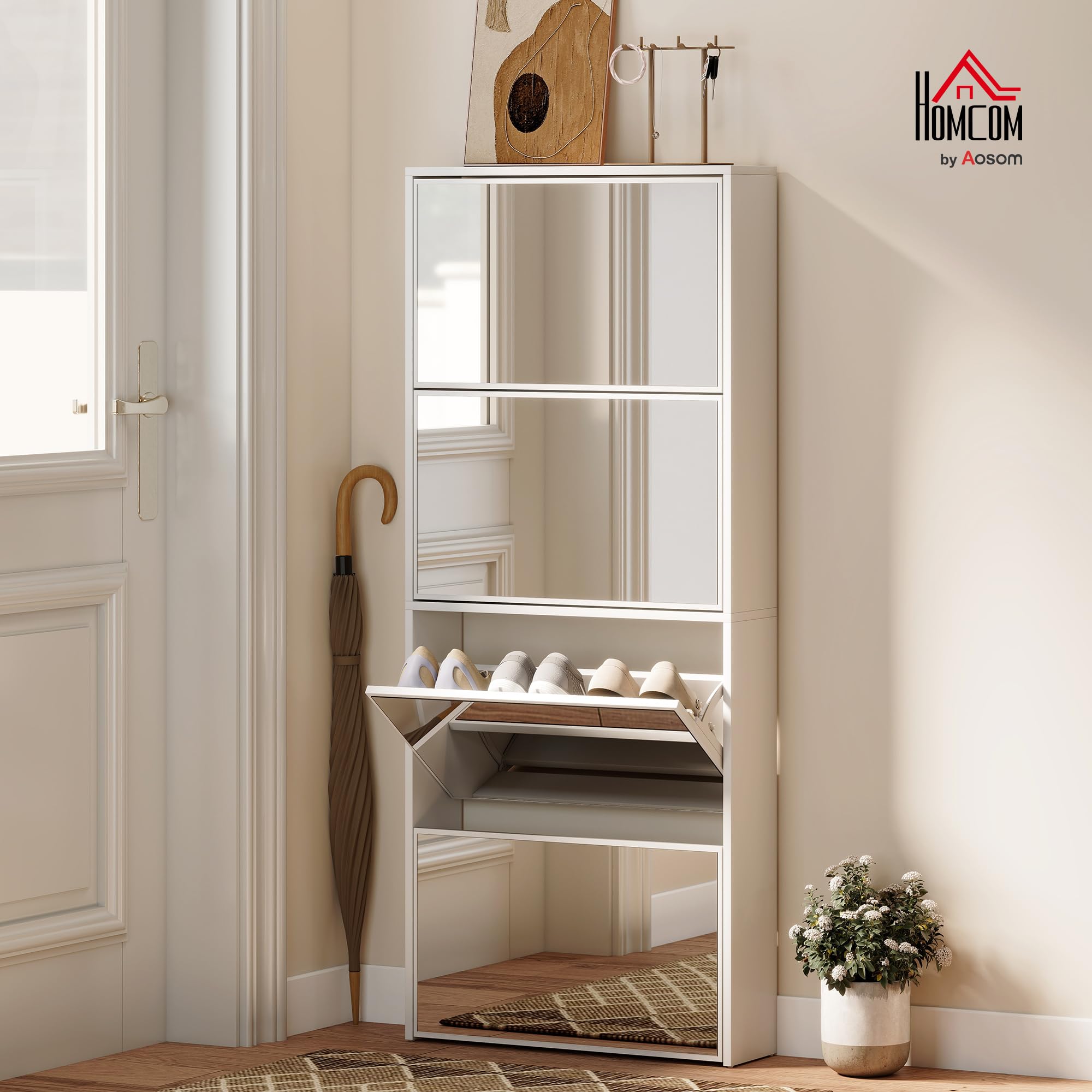 HOMCOM schlankes platzsparendes Schuhregal mit Griff für 12 Paare Weiß