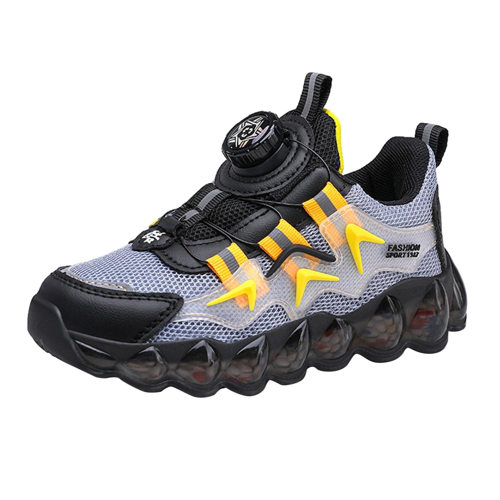 Chaussures de tennis pour garçons - Taille 1 - Printemps, été et automne - Maille respirante - Boucle rotative - Lacets réglables - Taille M et L - Chaussures de sport décontractées pour enfants