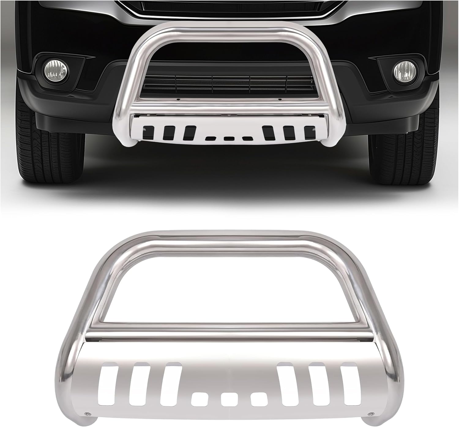 KUAFU Bull Bar Brush Guard Compatible with 2009-2015 Honda Pilot Grille Grill Guard Impact Bar 304 Stainless Steel Polishing Silvery