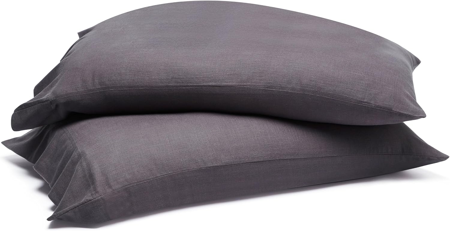 Superior Chloe 100% Cotton Percale Pillowcase Set, Pillow Case 2 Pack, Vintage Wash, Boho Decor, Modern Linen Texture Bedding, Bedroom Basics, Accent Essentials, Set of 2, Standard Size, Washed Plum
