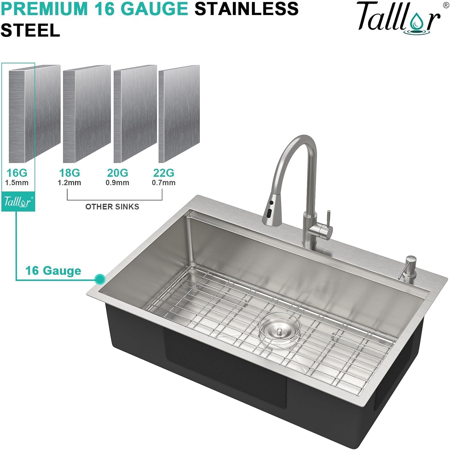 30" Drop In Kitchen Sink with Faucet Combo - 30x22 Inch Workstation All-In One 16 Gauge Stainless Steel Single Bowl Topmount Over Counter Sink For Kitchen with Accessories #TLT-0019