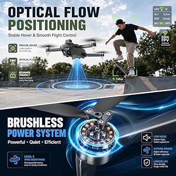 HS175D and Dual Battery Charger Bundle, Foldable FPV Drone for Adults Beginners with Auto Return, Follow Me, Brushless Motors, 2 Batteries and Carrying Case