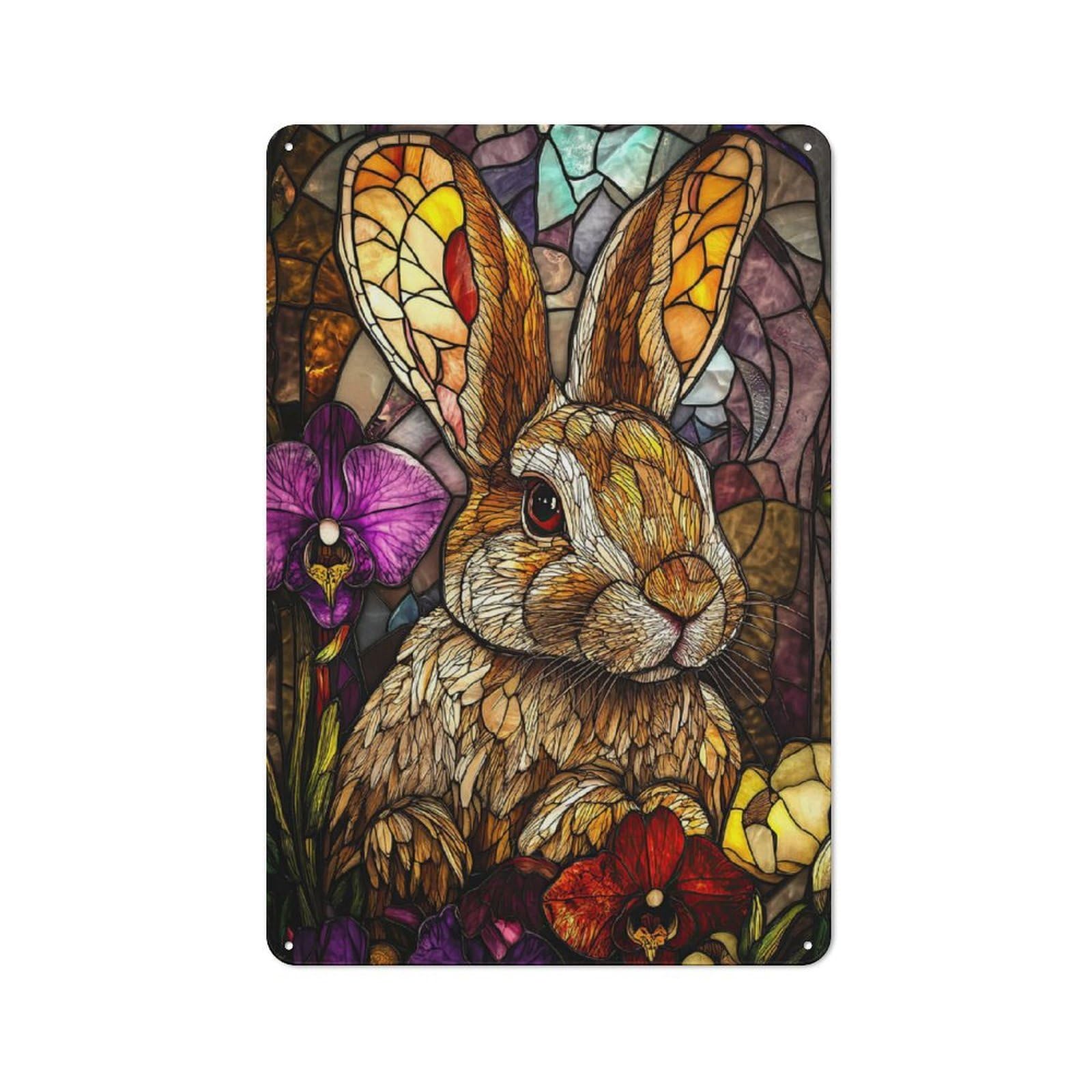 Junmoney Stained Glass Rabbit Retro Metal Sign 30X20cm, Home Bar Decor For Pub, Home Bar, Shed Or Man Cave, For Relaxed Wall Styling