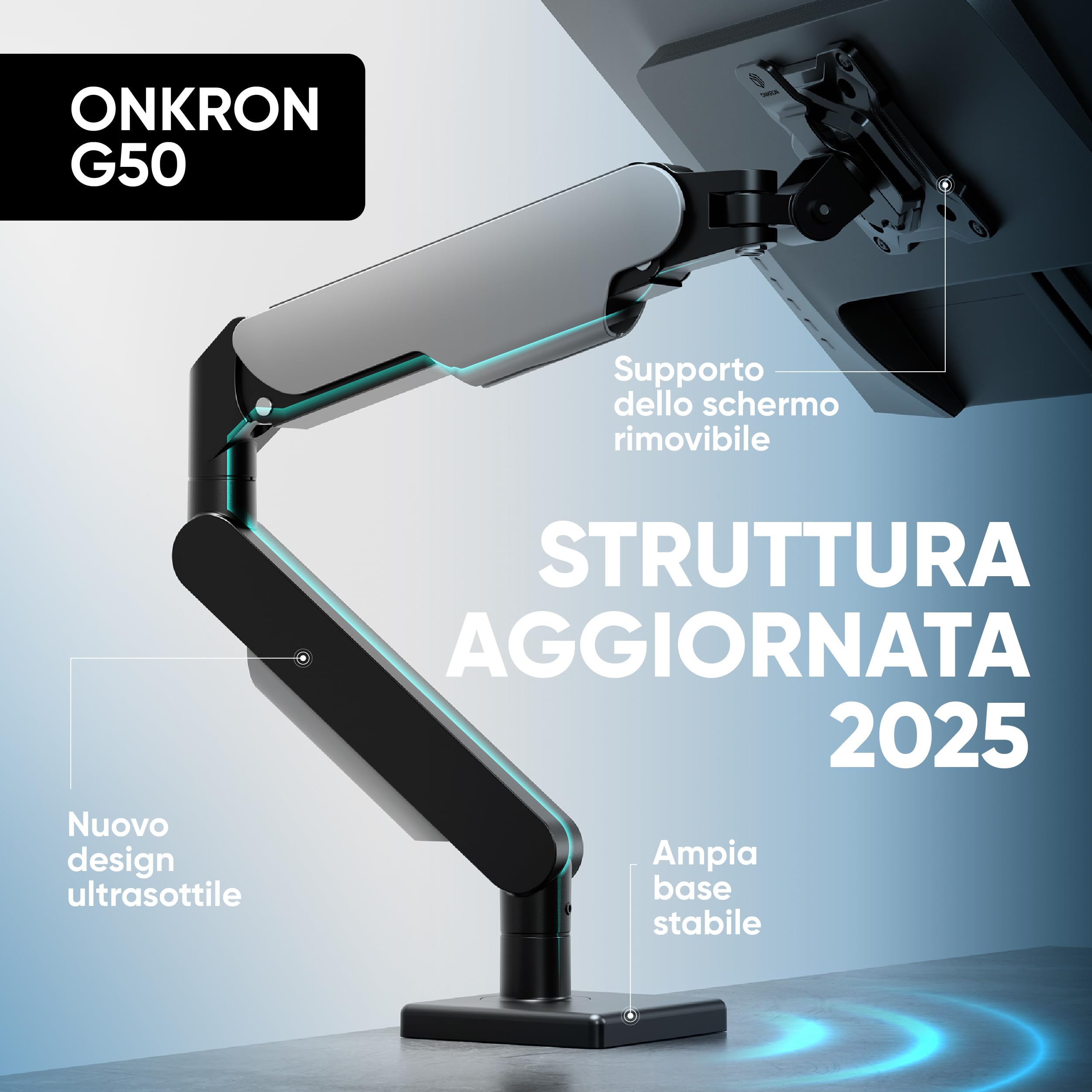 ONKRON Supporto Monitor Scrivania 13-32 pollici, 2-9 kg, Braccio Monitor VESA 75x75-100x100, Supporto Schermo PC Snodabile, Porta Schermo PC da Scrivania Regolabile in Altezza, Universale, Nero G50-B
