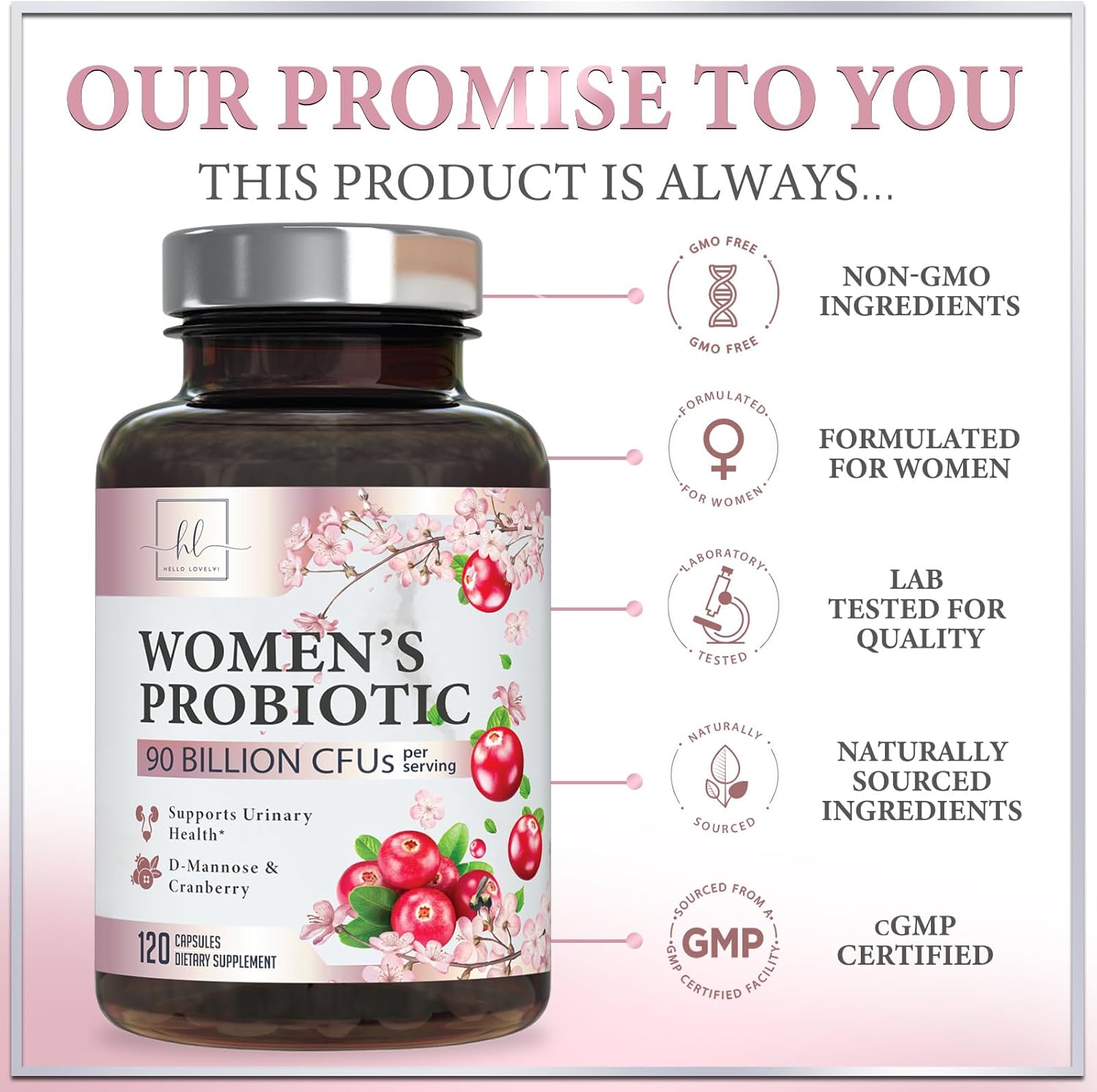 Probiotics for Women Digestive Health Support - 90 Billion CFU Women's Probiotic, 16 Strains, Cranberry, Vaginal Probiotic with Prebiotics, PH, Immune, Urinary, & Feminine Health Support, 120 Capsules - Image 4