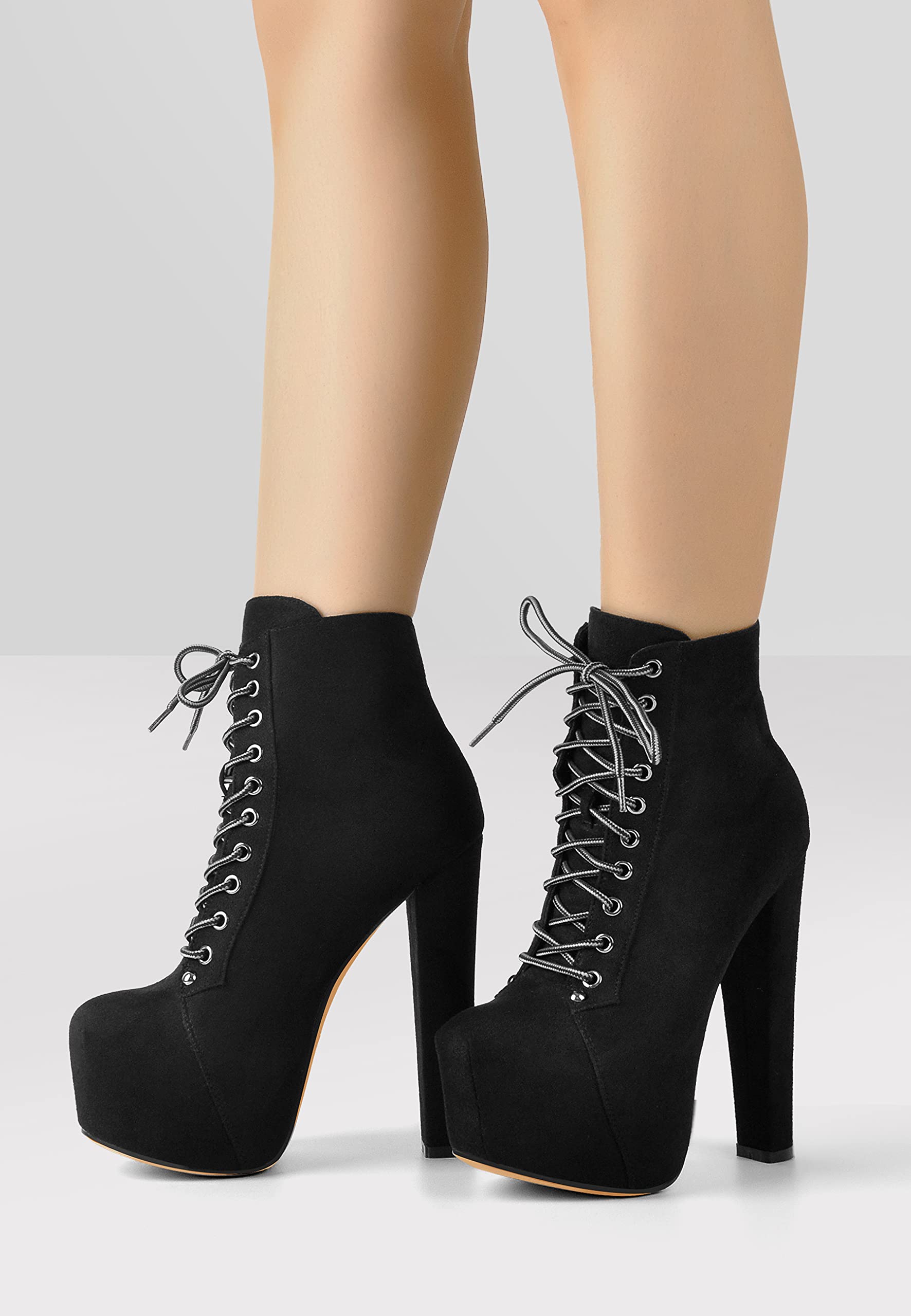 Only maker Damen Stiefeletten Blockabsatz Schnürer Plateau Boots Combat Schnürstiefeletten