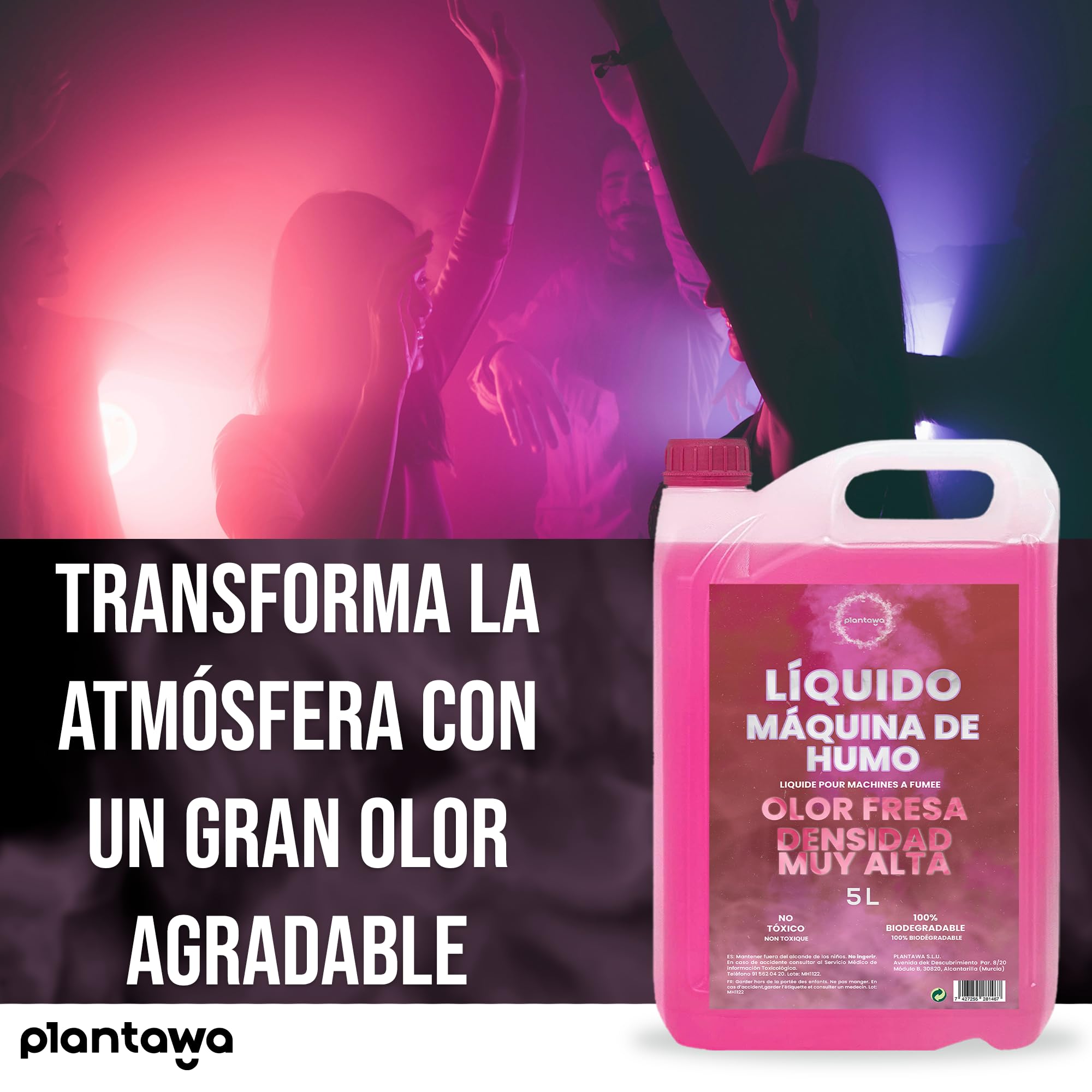 PLANTAWA Líquido Máquina de Humo Alta Densidad 5 L Aroma Fresa | Fluido para Máquina de Humo Profesional | Niebla Densa y Duradera | Ideal para Fiestas, Halloween y Eventos