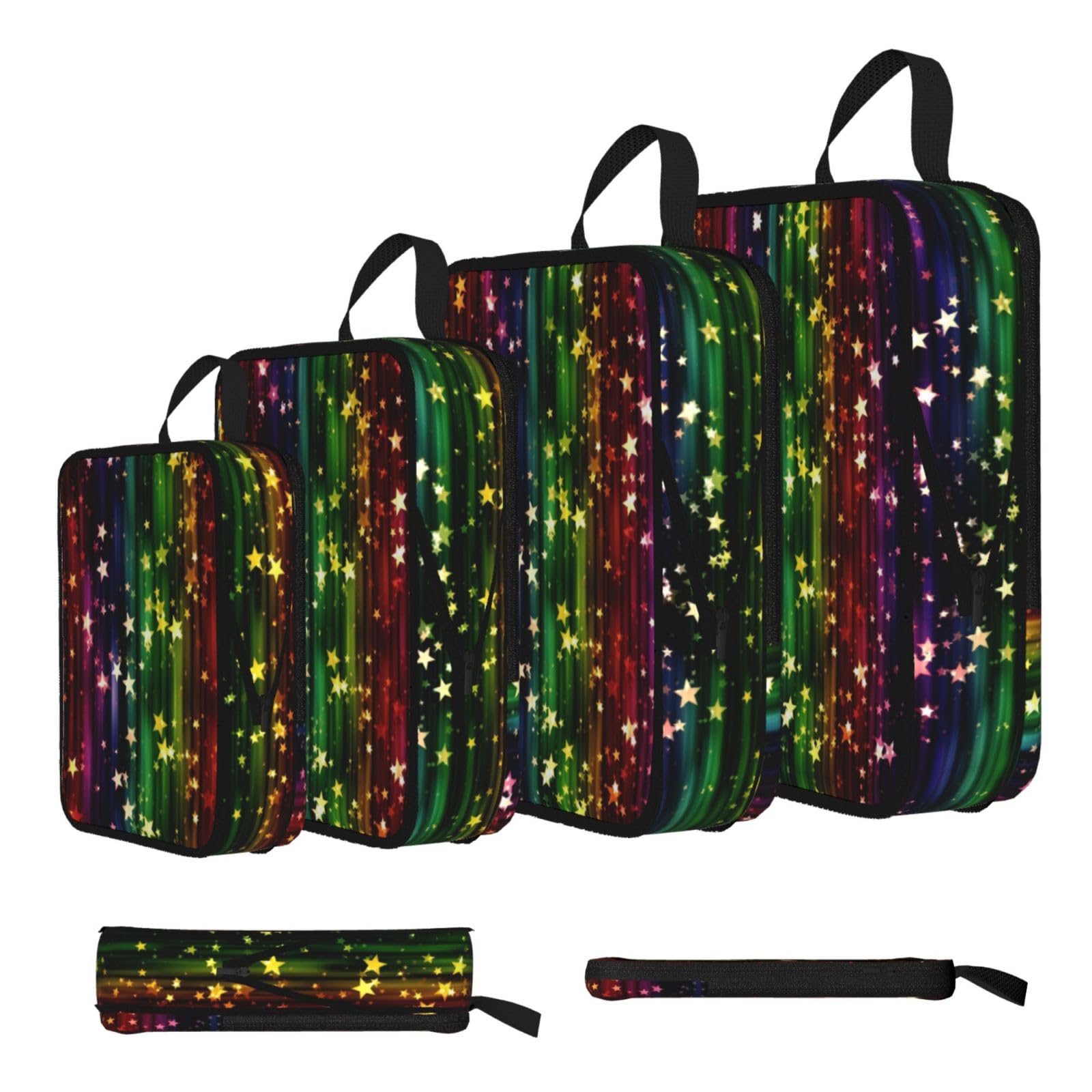 Rainbow Colorful Print 4 Set Compression Packing Cubes For Suitcases,Expandable Storage Bags Organizers