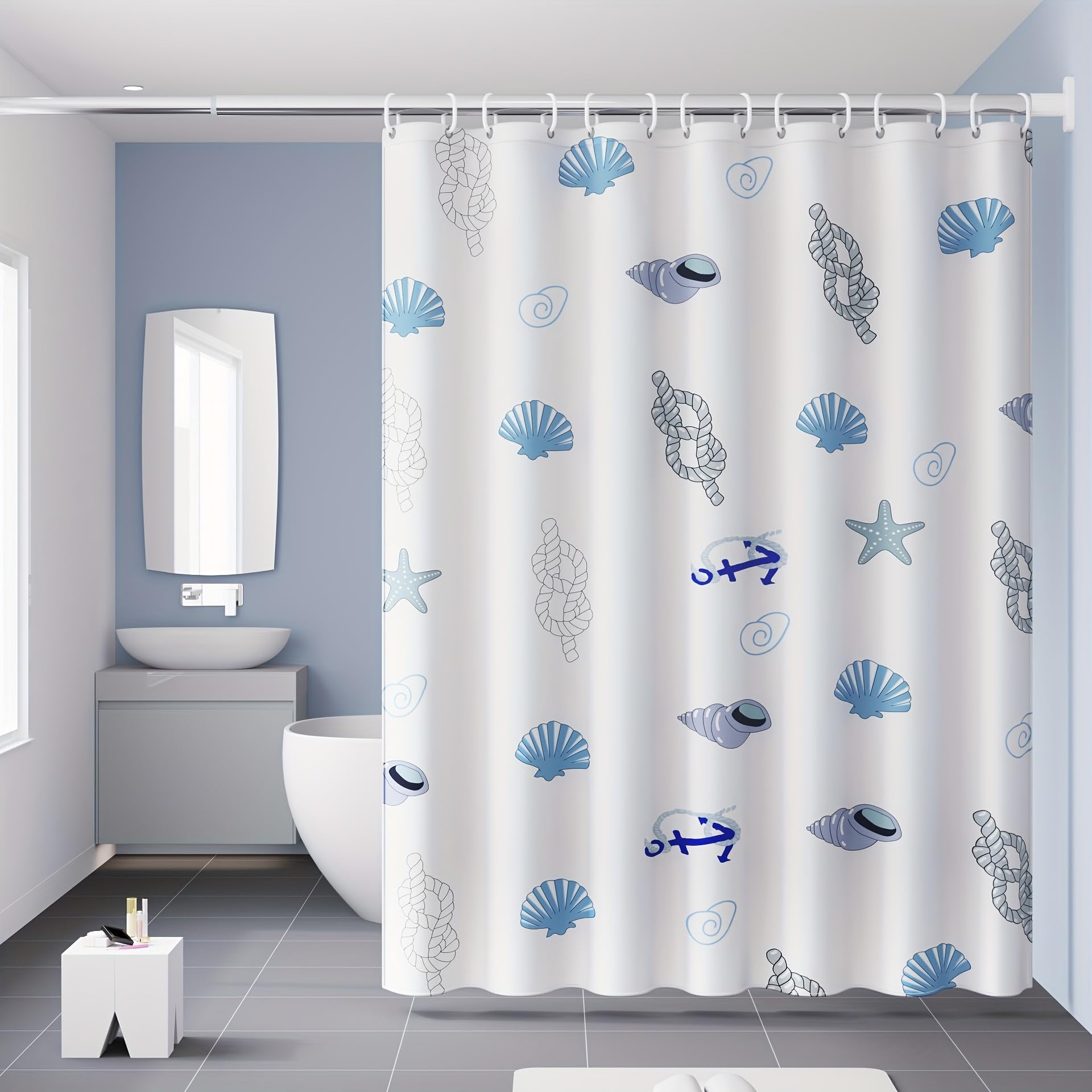 GLKSDLPO 1pc conch, and starfish pattern with Hook, Suitable for Household Shower Curtain Door Curtain, Partition Curtain(152x183cm/60x72in(WxH))