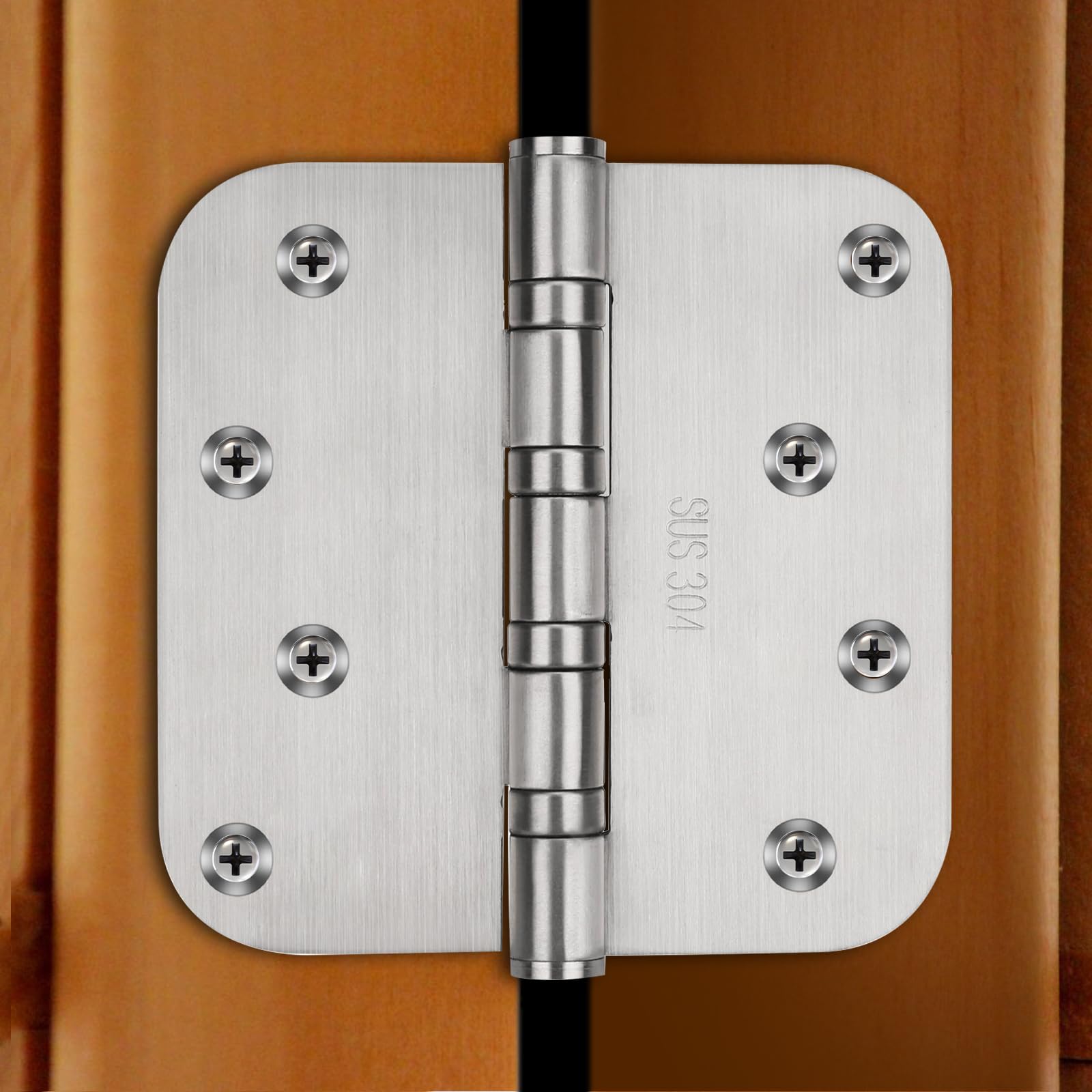 304 Edelstahl-Türscharniere, 10,2 cm, Kugellager, Türscharniere für Innen- und Außenbereich, 10,2 x 10,2 cm, für linke und rechte Türen mit 1,6 cm Radius-Ecken