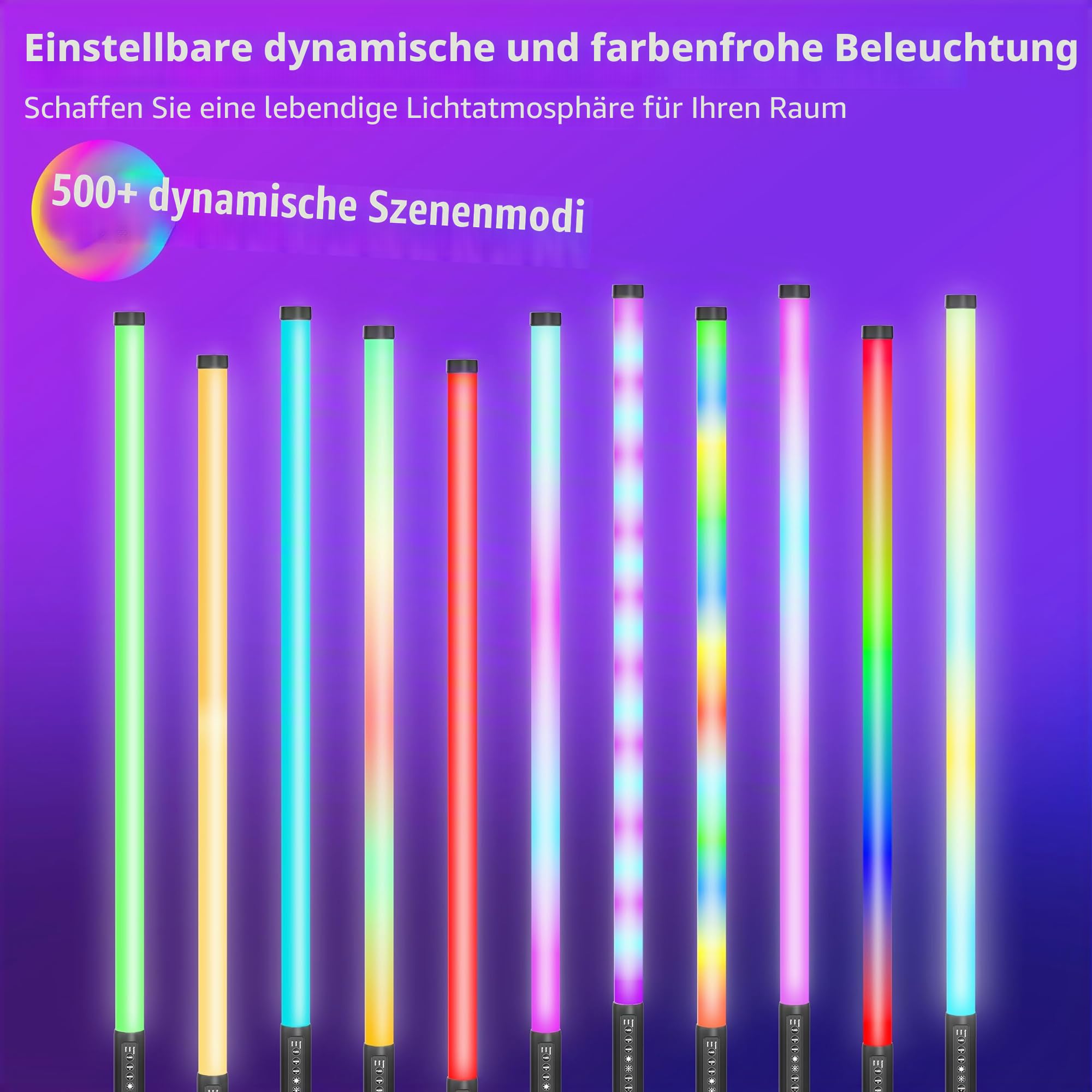 4 Stück 90cm LED Video Lichtstab Mood1 Mit Stativ,LED Handheld Fotografie Lichtdimmbar und Speicher, integrierter Akku,RGB-Fotolampe für YouTube,TikTok,Spiel-Streaming,Partybar,Foto-Beleuchtung