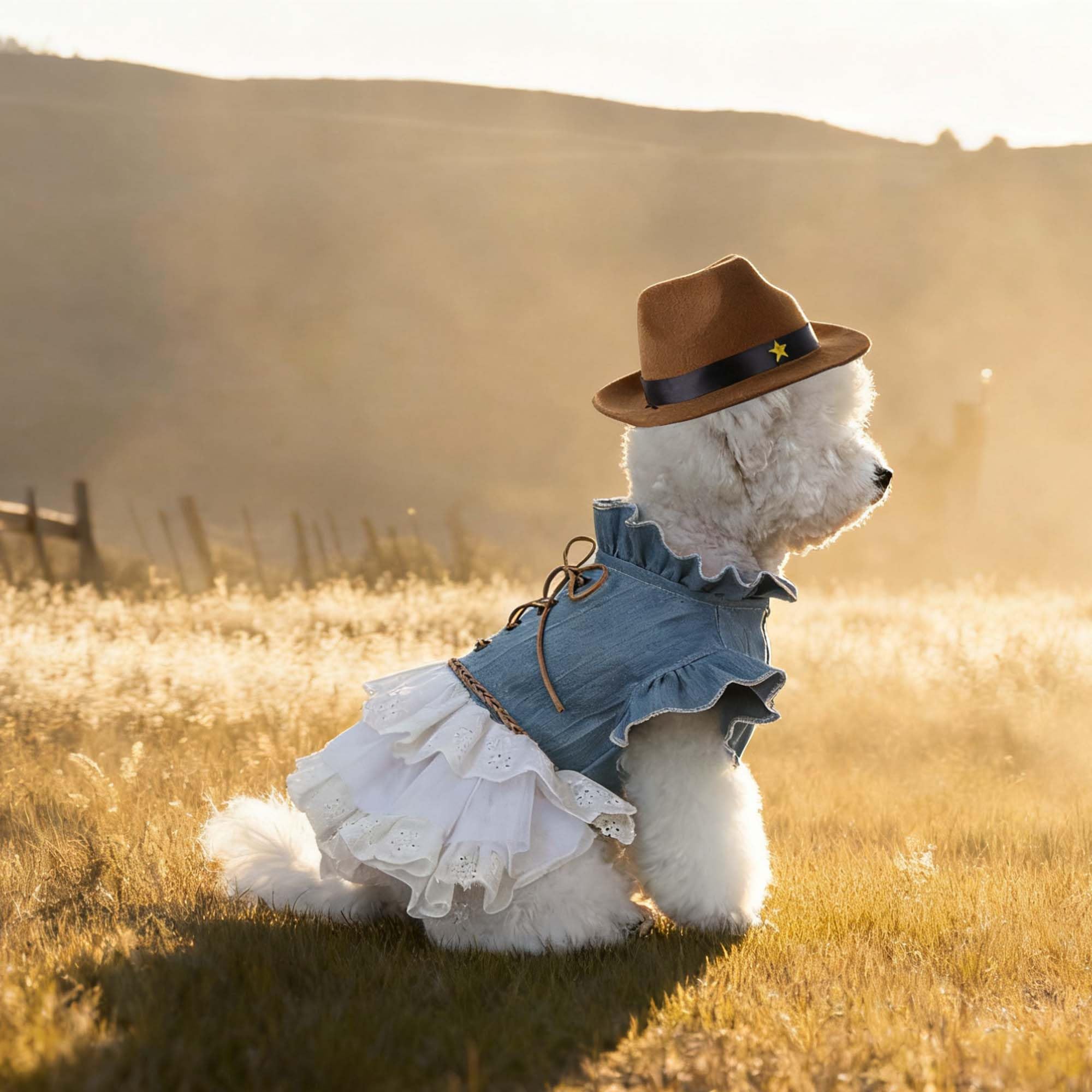 Abito in Denim da Cowgirl per Cani Occidentali con Cappello per Cani, Costumi per Animali Domestici Halloween Texas Cowboy Cowgirl Abiti per Cani di Piccola Taglia Ragazza Abbigliamento per Gatti
