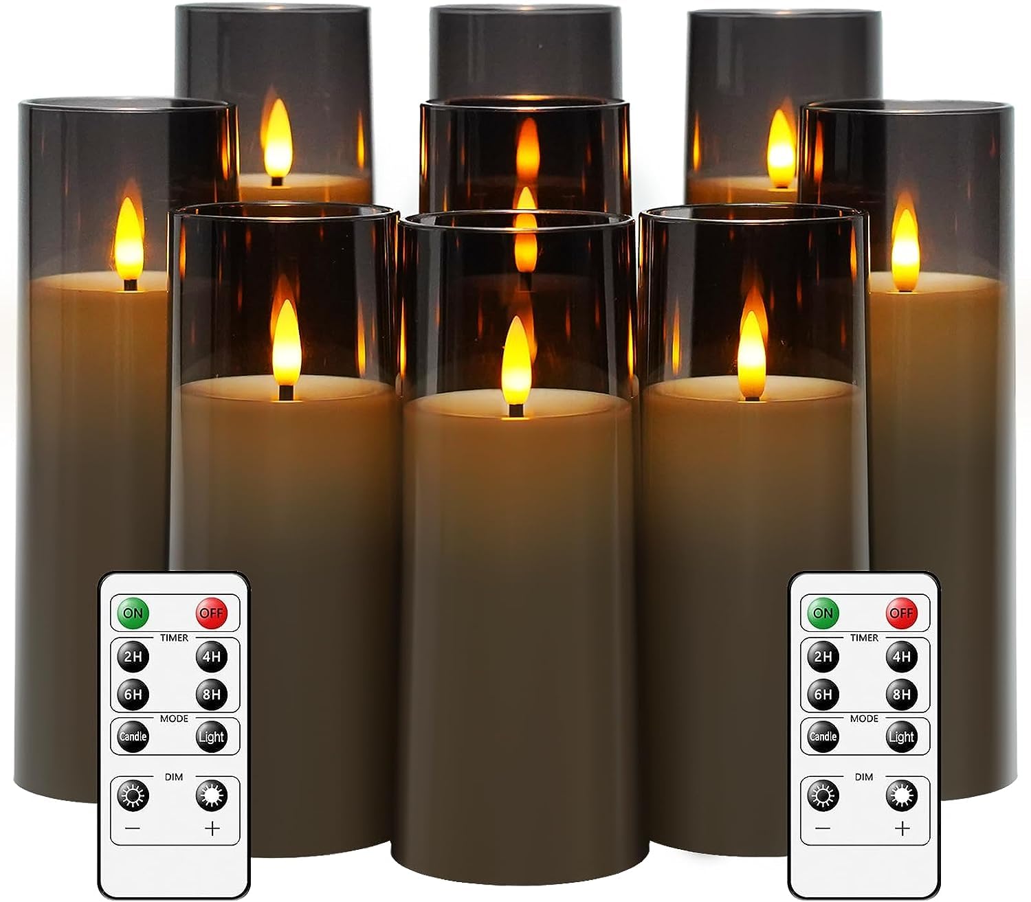 Mozketo19 Grey 9 Pc Flameless Led Candles Flickering, Battery Operated Pillar Candles