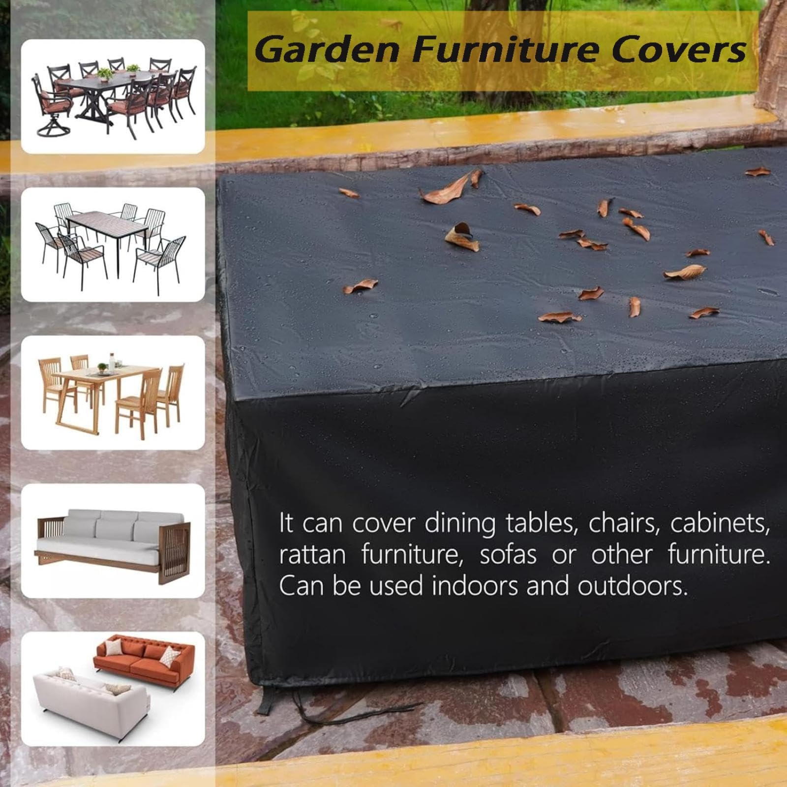 Copertura da Tavolo da Giardino 270x160x90cm Telo per Copertura Mobili da Giardino,Copritavolo Esterno Impermeabile,Resistente UV Tessuto Telo Oxford 600D per gruppi di sedie, mobili