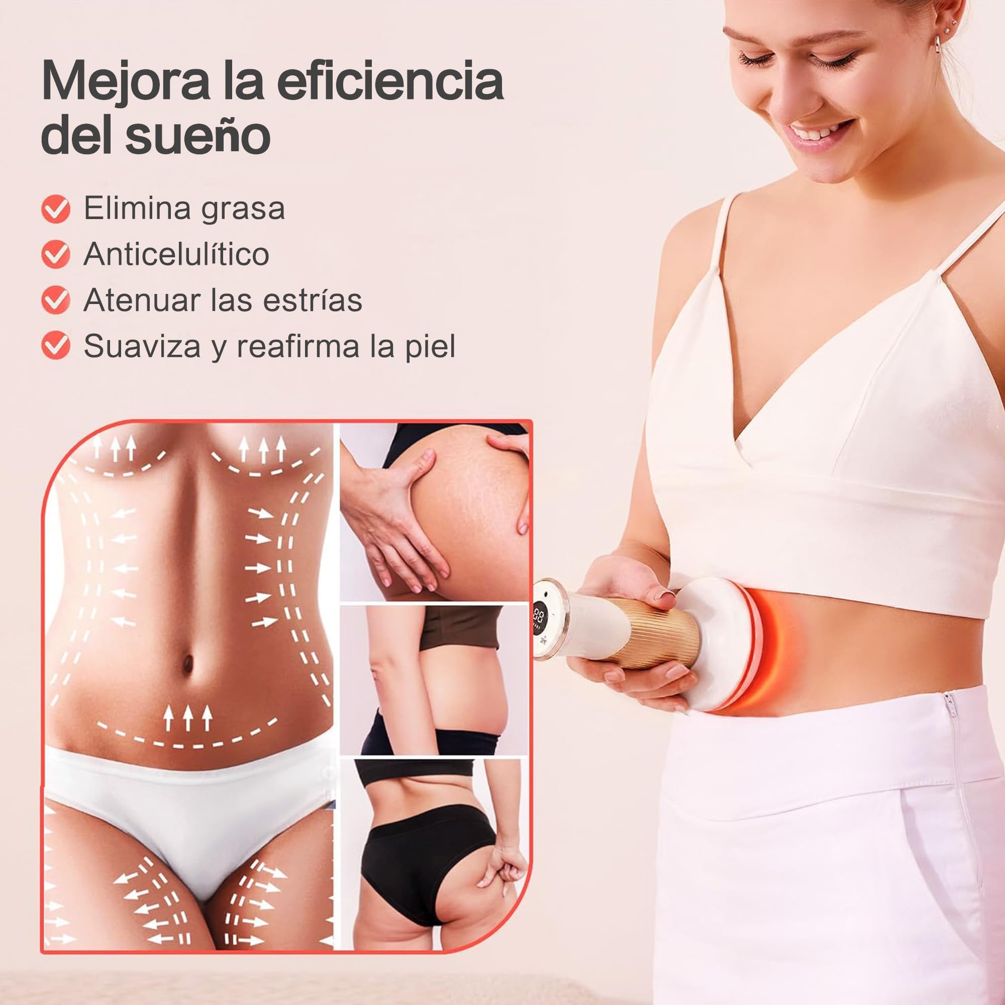 Masajeador Anticelulítico Masajeador de Drenaje Linfático Eléctrico Unisex para Cintura, Vientre, Brazos, Glúteos y Piernas, Dispositivo de Vibración de EMS de Calorcon 45 Niveles luz Roja