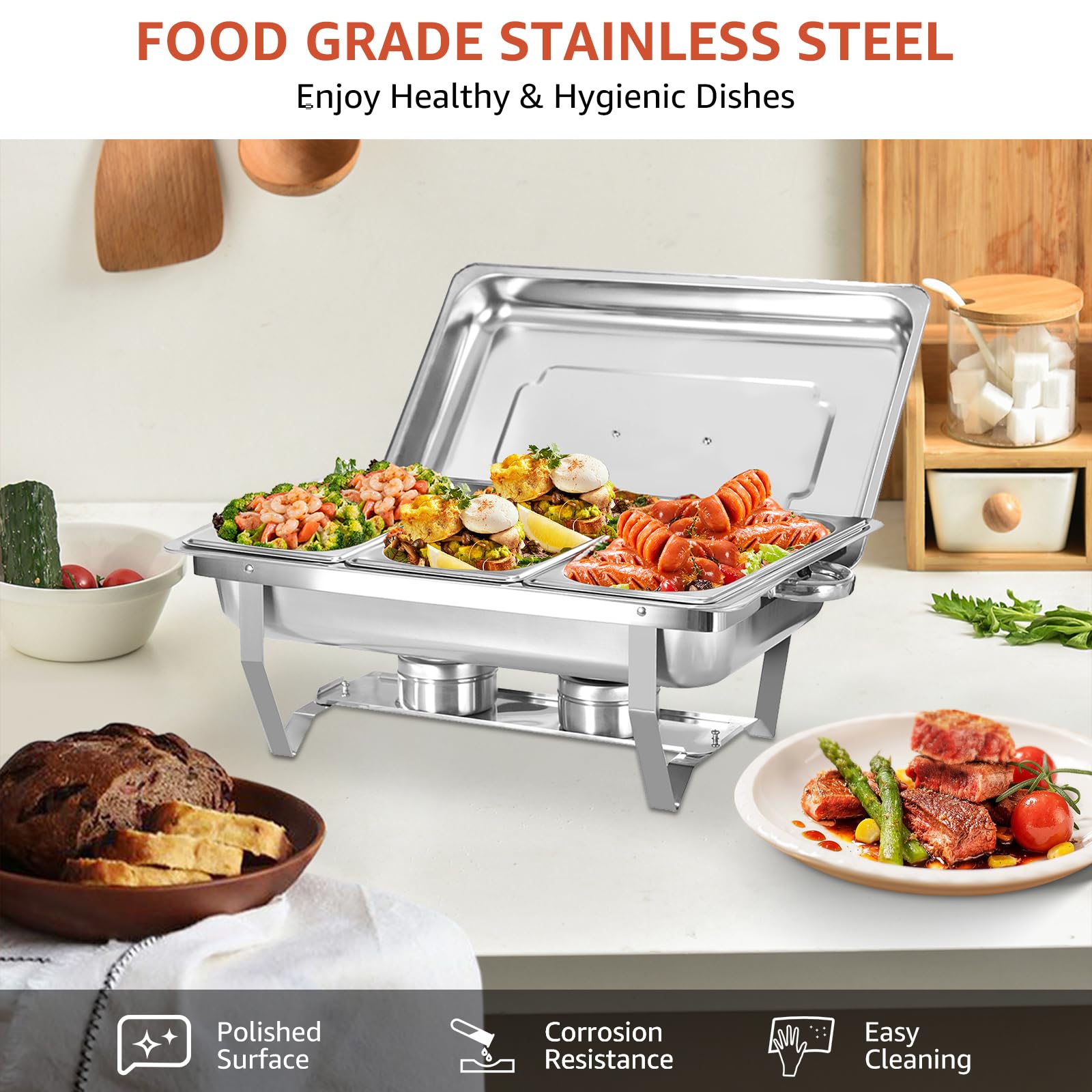 Juego de Buffet for Frotar Acero Inoxidable | Servidores y calentadores de buffet Servidores de frotamiento con cubiertas Soporte plegable(Dua)