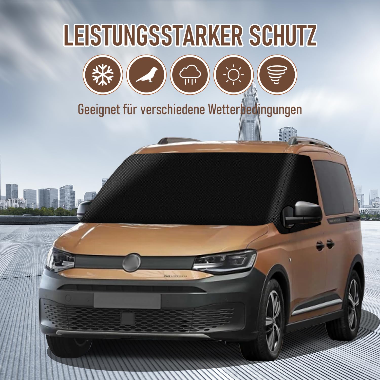 für VW Caddy Auto Windschutzscheiben Abdeckung, 600D Wasserdicht Sonnenschutz Frontscheibe Thermomatten, Blackout Anti-UV/Frost/Ice/Staub Wrap Cover für VW Transporter