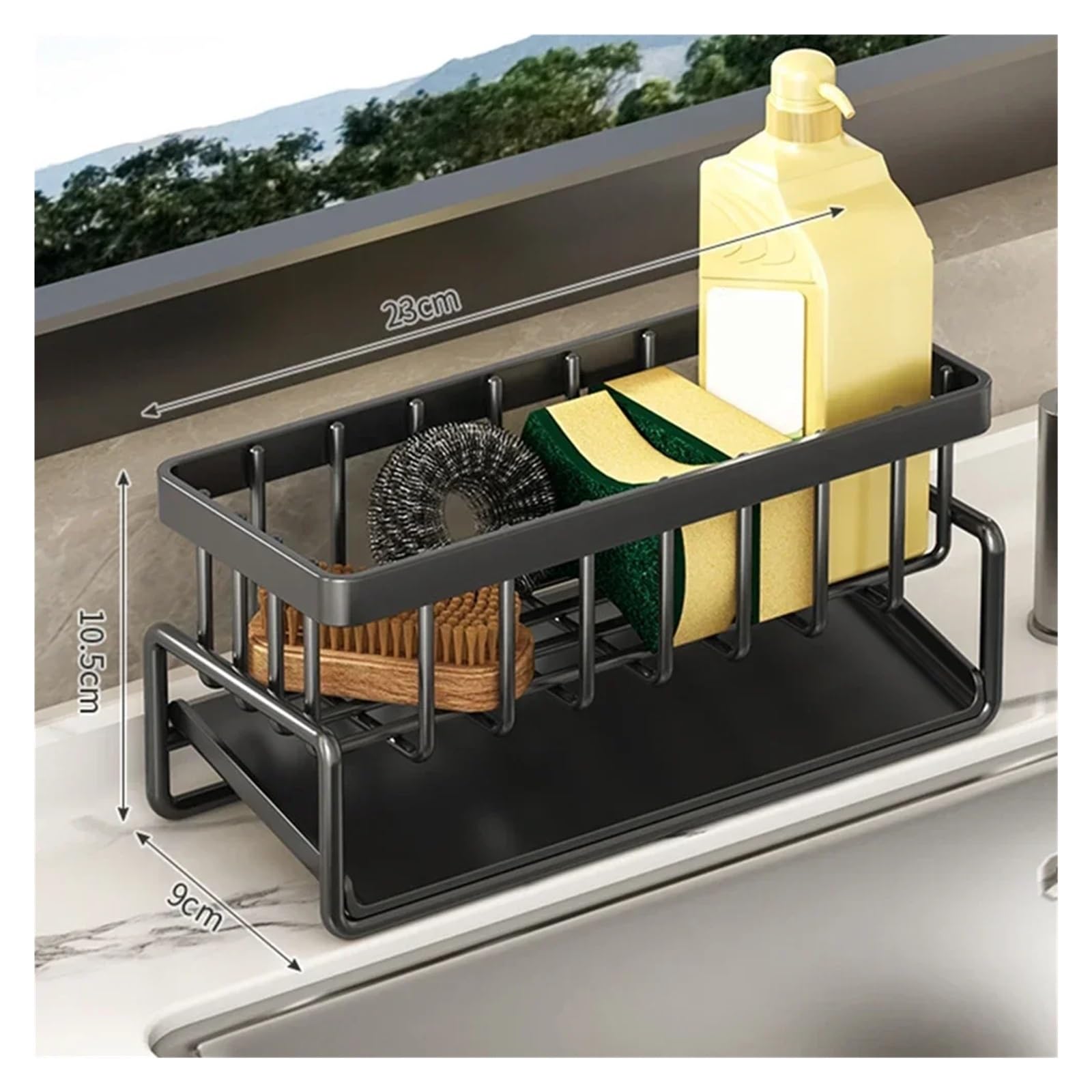 Scolapiatti nero per lavello da cucina con portaoggetti per spugna e porta rubinetto, organizer per asciugamani, scolapiatti e altro ancora