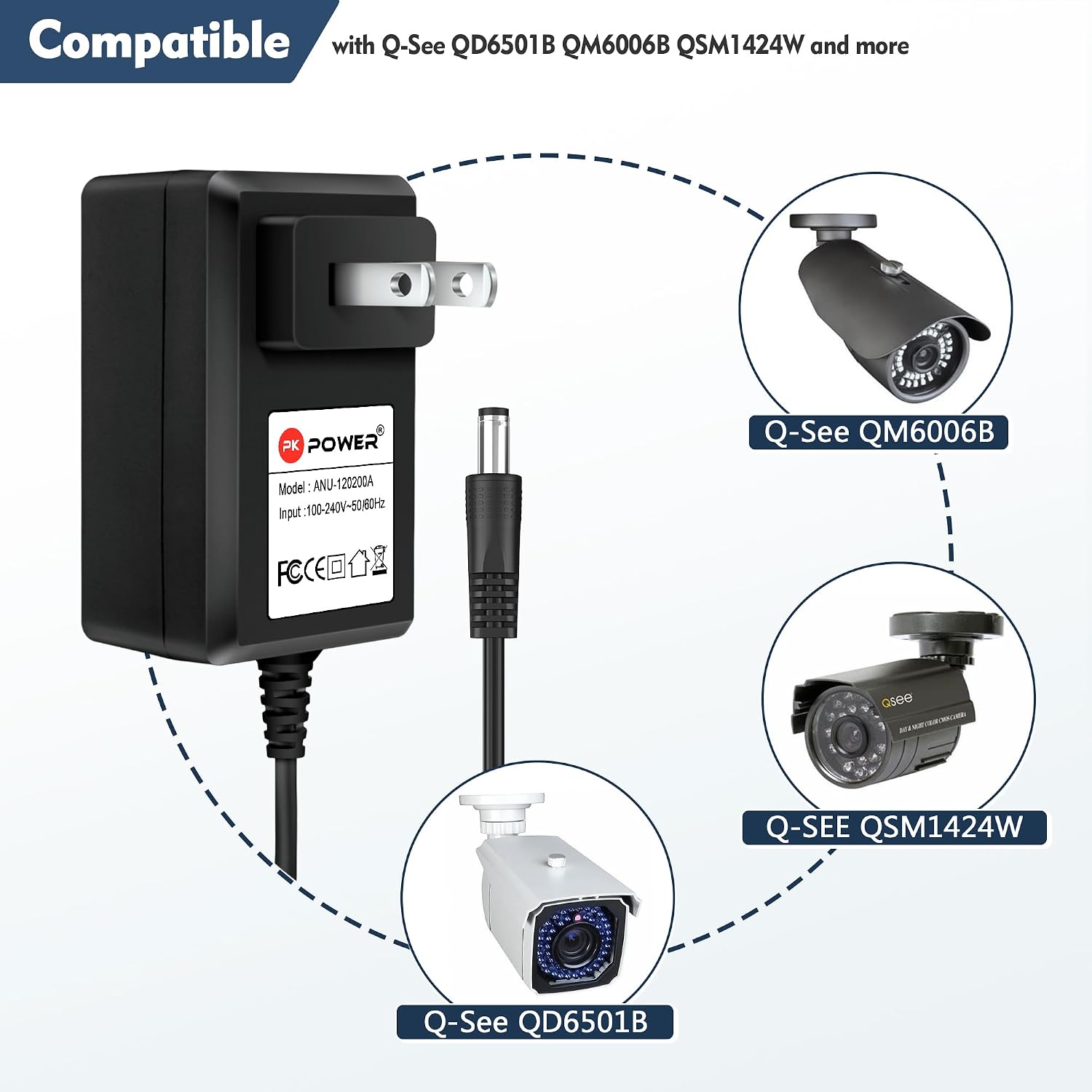 AC Adapter for Q-See QS12500MA QSM1424W QS1210A QM6006B QM6007D, Power Supply for Q-See QD6501B QD6501B-N Security Camera 600TV Lines Power Cord