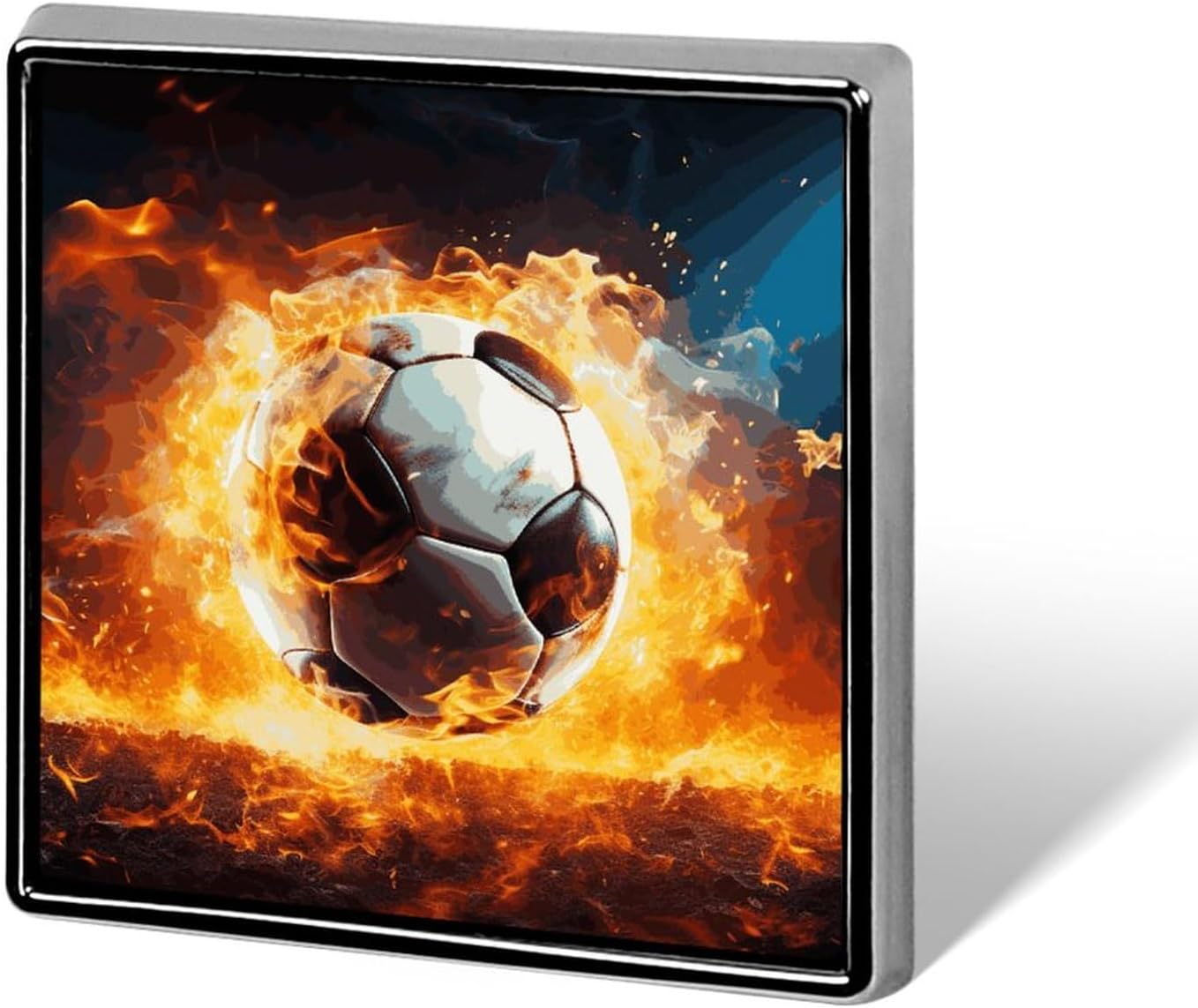Square Lapel Pins Burning Soccer Ball Metal Square Brooceh Badge for Suits, Backpacks & Hats, Lapel Accessory