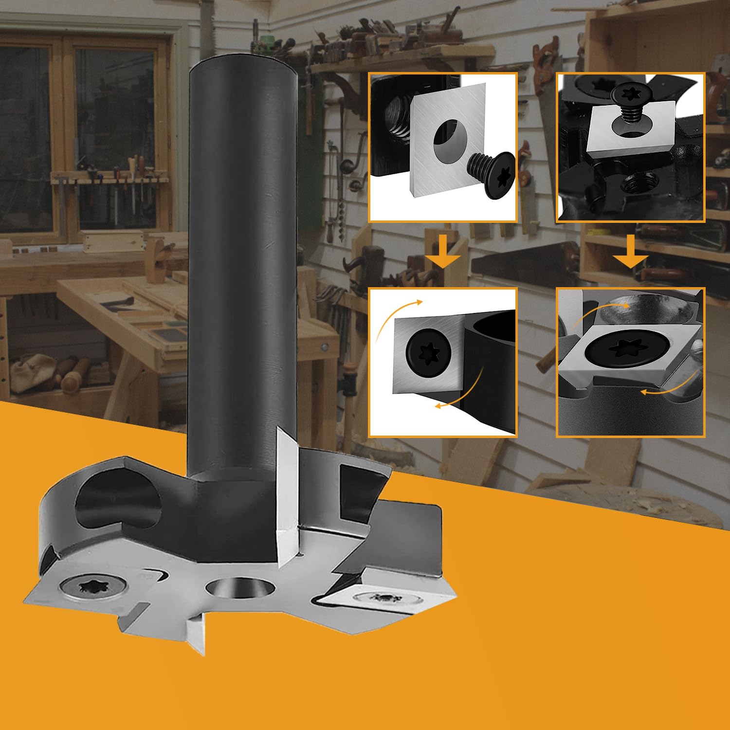 SpeTool Frez powierzchniowy 12 mm średnica pręta 45 mm średnica cięcia z 2+2 wkładami frezu do drewna Frez do drewna CNC frez frezowanie frez frez