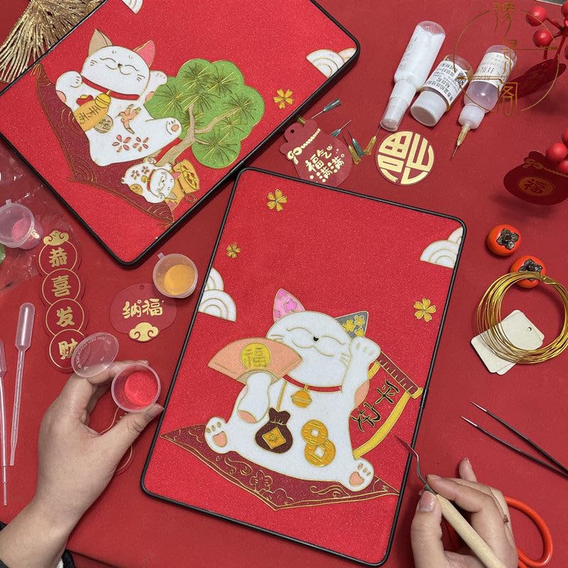 Kit DIY Peinture émaillée En Filigrane Sur Plateau En Bois - Motif Fleurs De Magnolia Pré-dessiné - Loisir Créatif Adulte