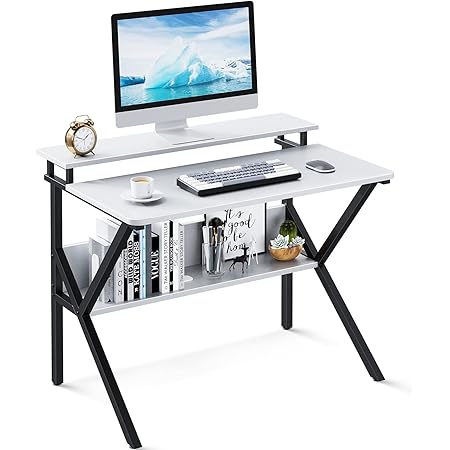 Amazon Kkl パソコンデスク モニター台付き 幅70cm 奥行48cm 机 Pcデスク 棚付きデスク コンパクト 省スペース 在宅勤務 テレワークデスク 頑丈で組立簡単 おしゃれ 大人 子供用 収納 モニターアーム対応 ホワイト パソコンデスク 文房具 オフィス用品