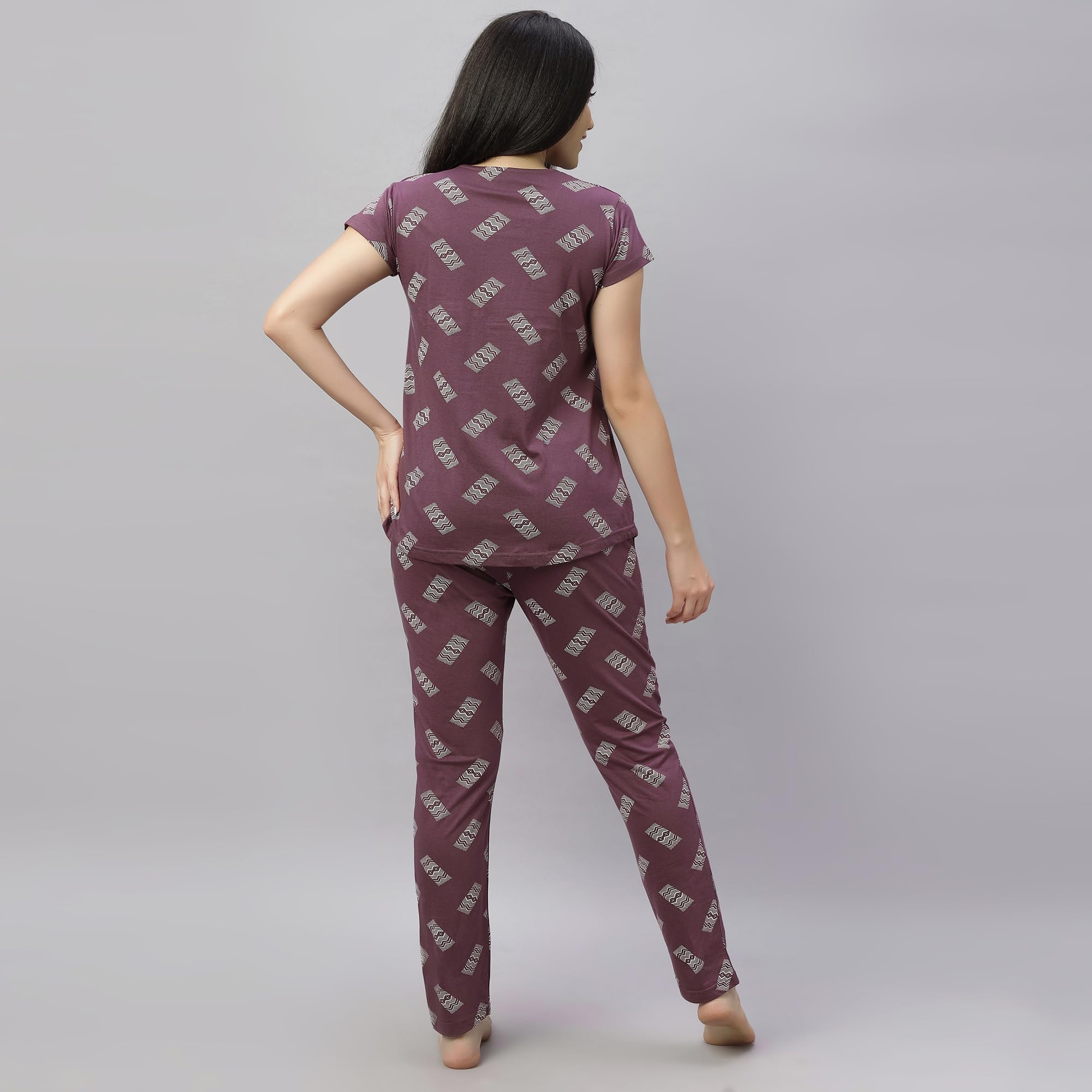 DZZO New Women's Cotton Printed Maternity Night Suit | Comfortable Feeding Night Dress | Soft & Breathable Nursing Pajama Set | Color - Brown, Size - XL - Image 4 thumbnail