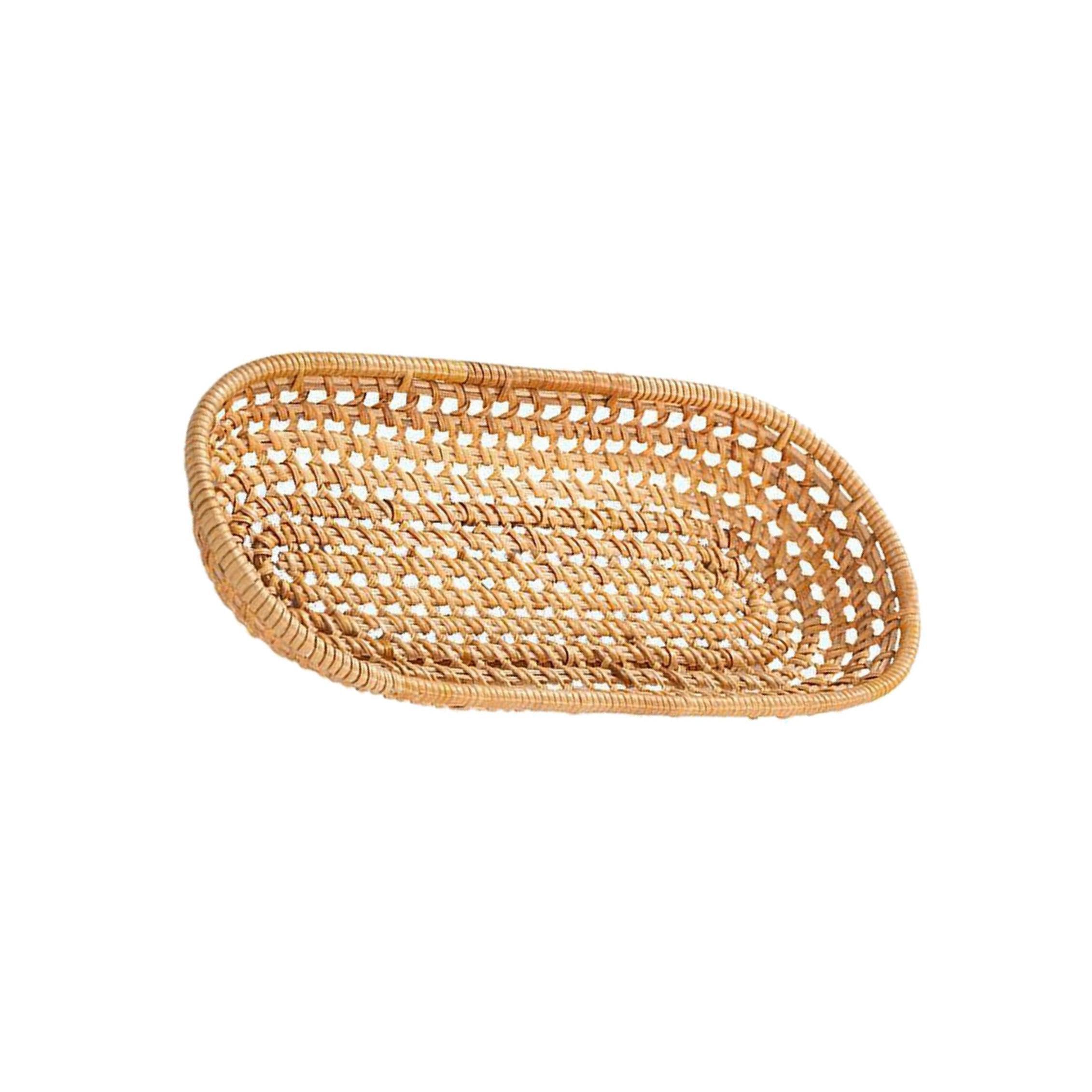 Pixzcsa Wood Natural Rattan Bread Basket Tray And Eco-Friendly Dessert Baskets Serving Serve Dessert In At Home Cake Basket, L