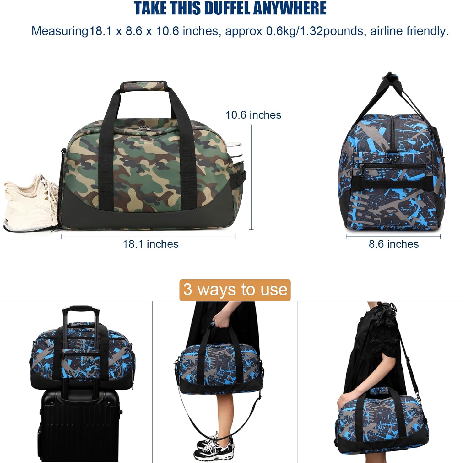 Octsky Boys Overnight Bag Weekender Bag Sports Gym Travel Duffel Bag with Shoe Compartment, Camo Green - Image 4