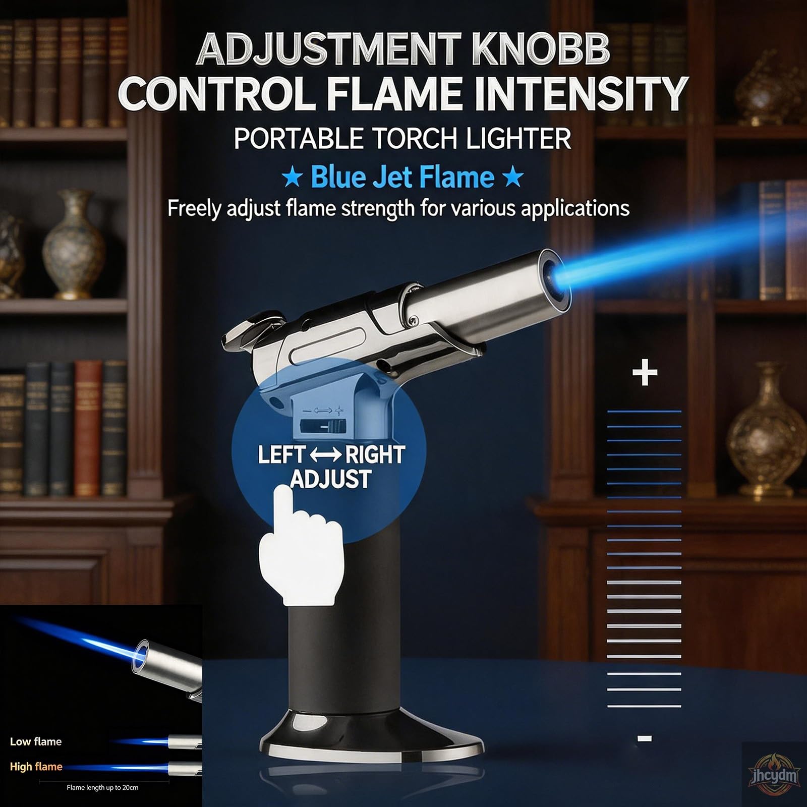 Briquet Torche doté d'un verrou de sécurité, d'une Flamme Unique réglable et d'un gaz Rechargeable. Briquet Butane Portable Coupe-Vent, adapté aux Pique-niques, aux Bougies, à l'