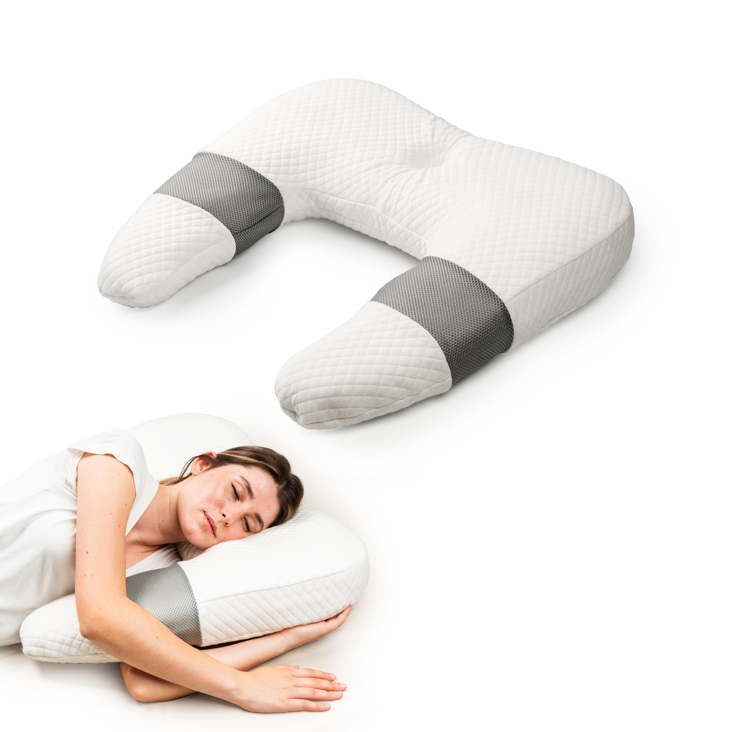 InnovaGoods® Almohada viscoelastica, Almohada ergonómica de Postura Lateral U, Disminuye la presión, Mejor Descanso en la Postura Correcta. Almohada Alivio, Descanso, relajación y Bienestar.