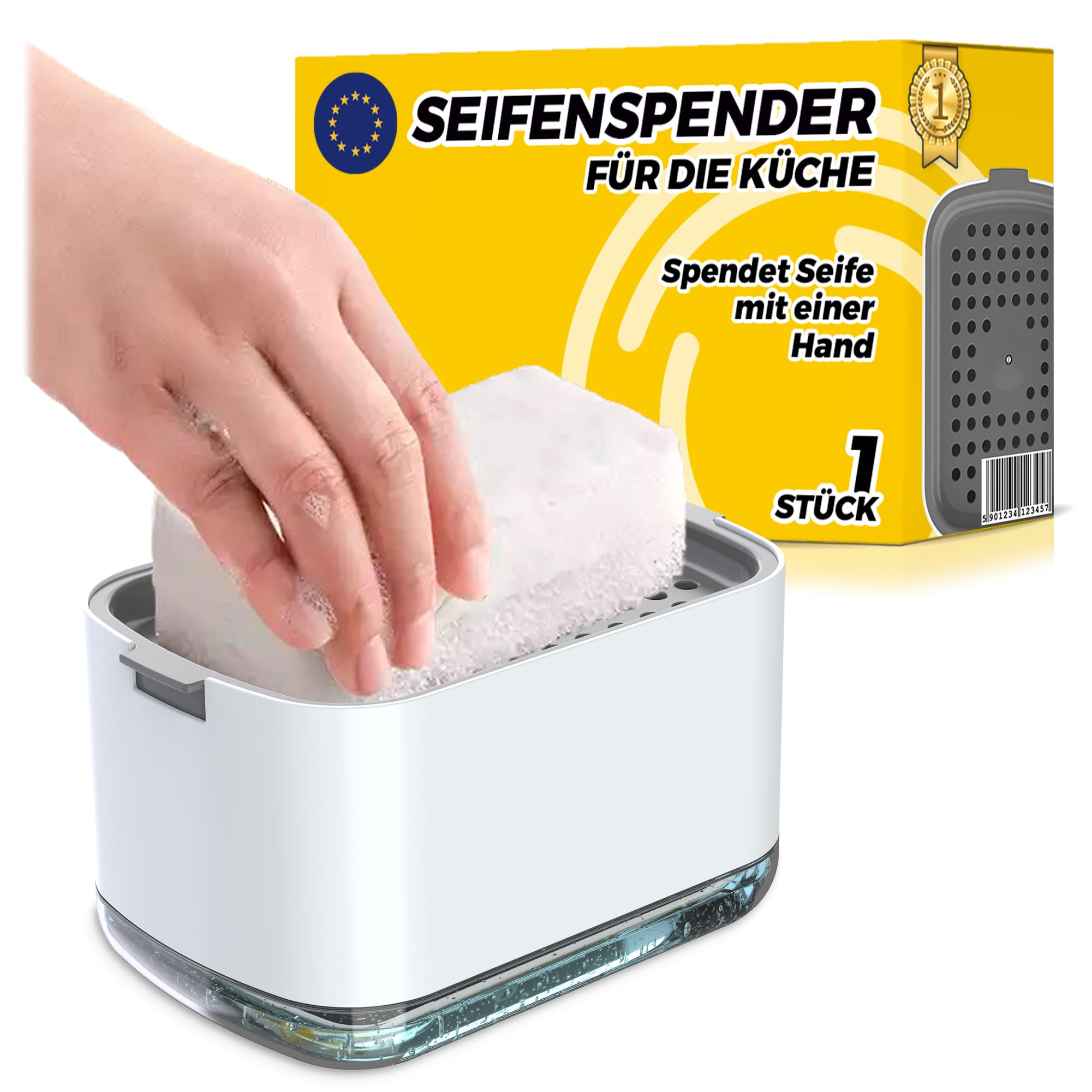 Integrierter Seifenspender Für Spüle - Mit Schwammhalter, 360° Drehbar, Für Loch 24-40 Mm, Dunkelgrau