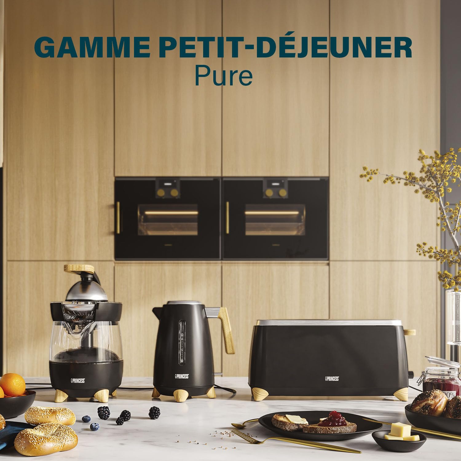 Grille-pain Princess Pure - Pour 2 tranches en même temps - 7 niveaux de brunissage - Annulation, réchauffage et décongélation - 800-1000 W - Noir