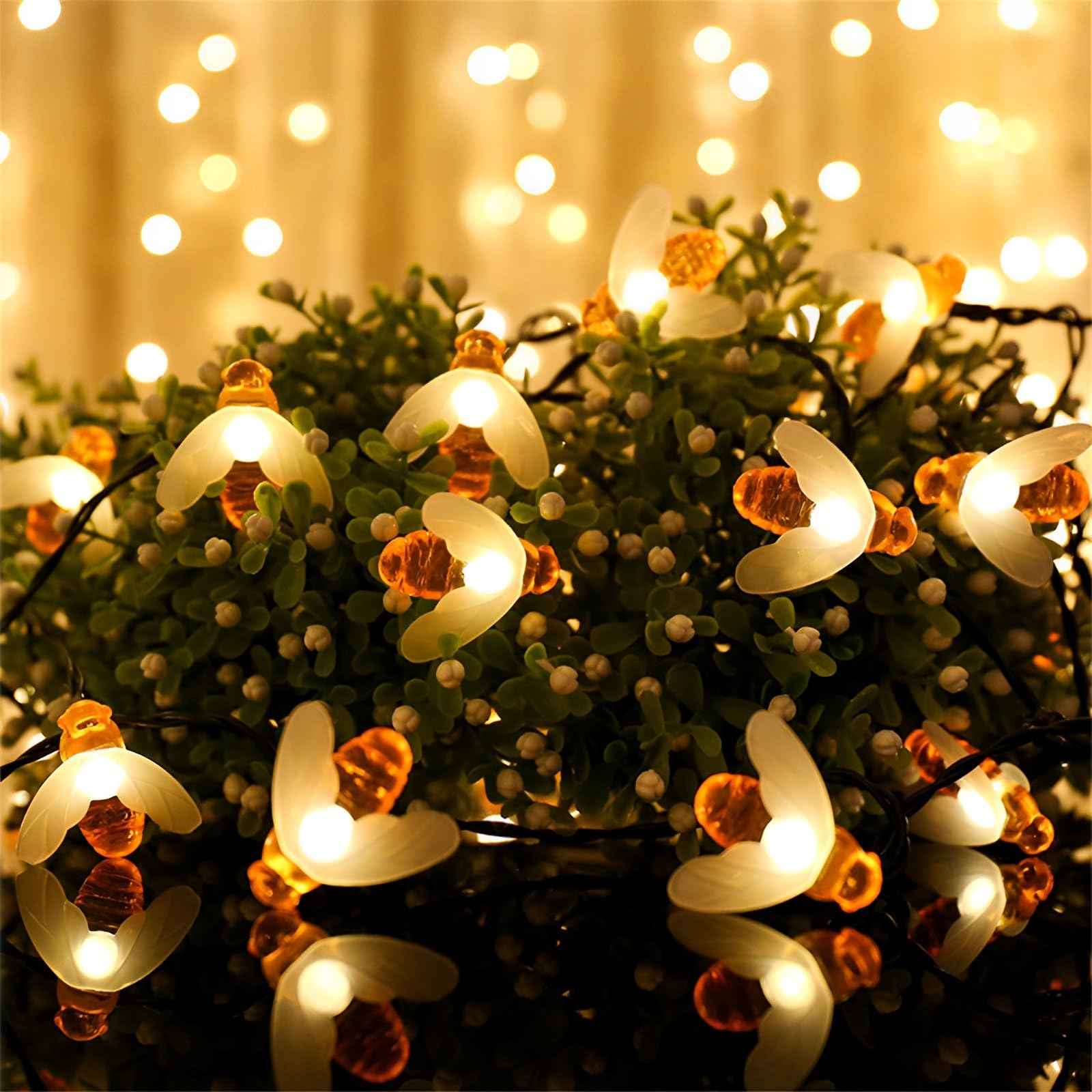 FANSU Bee Style LED Garden Lights, 8 Modes Indoor/Outdoor Solar String Lights, Solar Lights Outdoor Garden, for Patio Yard Home Christmas Parties Wedding Decorations (Warm White,6.5M/30LED)