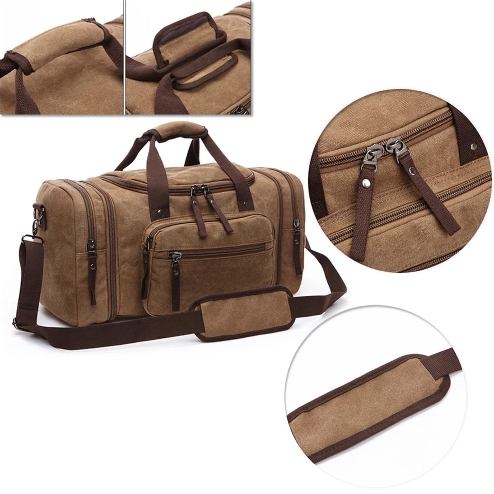 Bolsas de Viaje de Lona, ​​Gran Capacidad, Equipaje de Mano, Bolso de Lona for Hombre, Bolso de Viaje, Bolso de Fin de Semana(Brown)