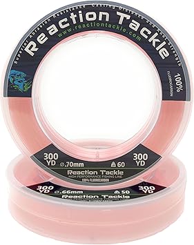 Reaction Tackle 100% Pure Fluorocarbon Fishing Line - High Strength, Abrasion-Resistant, Fast-Sinking, Virtually Invisible - Saltwater and Freshwater Leader Line