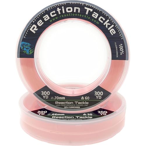 Reaction Tackle 100% Pure Fluorocarbon Fishing Line - High Strength, Abrasion-Resistant, Fast-Sinking, Virtually Invisible - Saltwater and Freshwater Leader Line