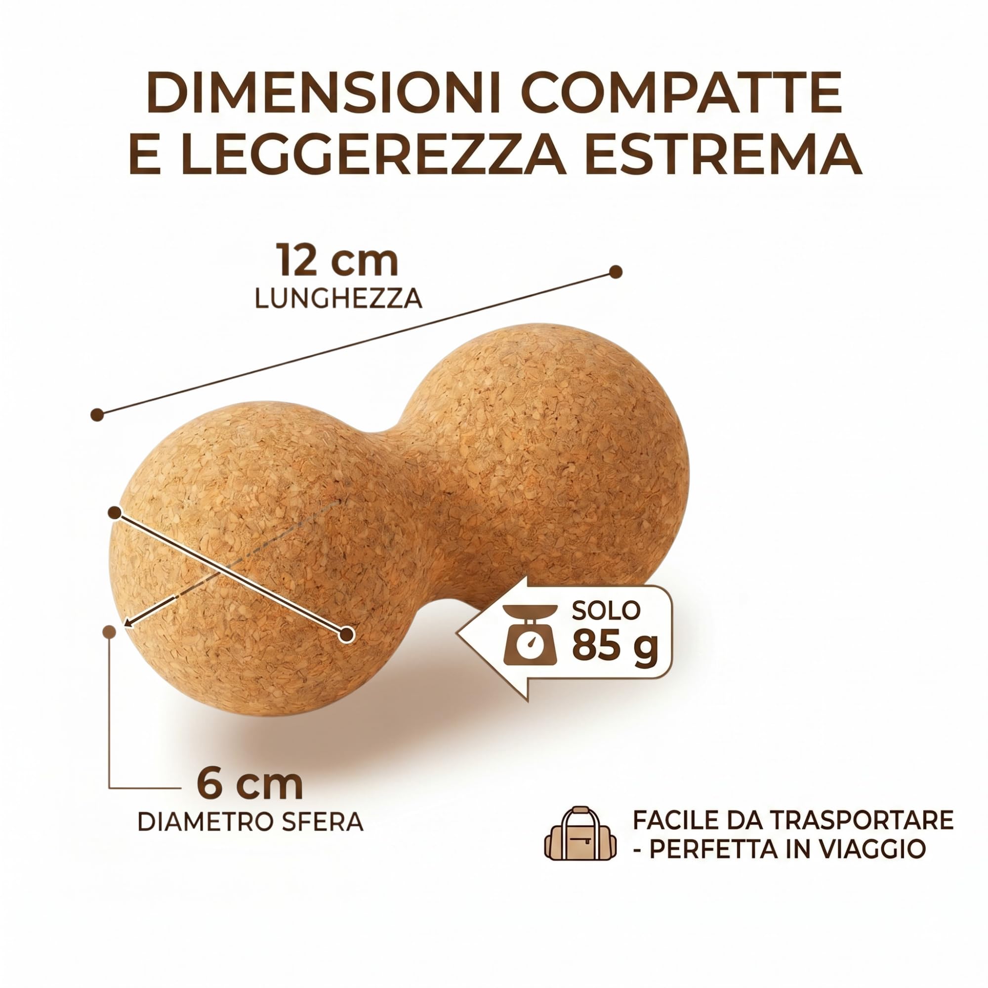 Yoga Ball a Doppia Sfera in Sughero Naturale FD Sport - 12x6cm | Palla Massaggio Miofasciale per Schiena, Collo, Fisioterapia, Pilates e Trigger Point | Leggera ed Eco-Sostenibile (Pack da 2)