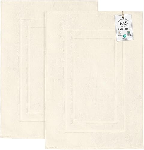 Miniatura 27 de Feather & Stitch Juego de 2 tapetes tipo toalla para baño (76x53 cm) 100% de rizo de algodón para hotel, spa, tapetes para piso de ducha [NO es una